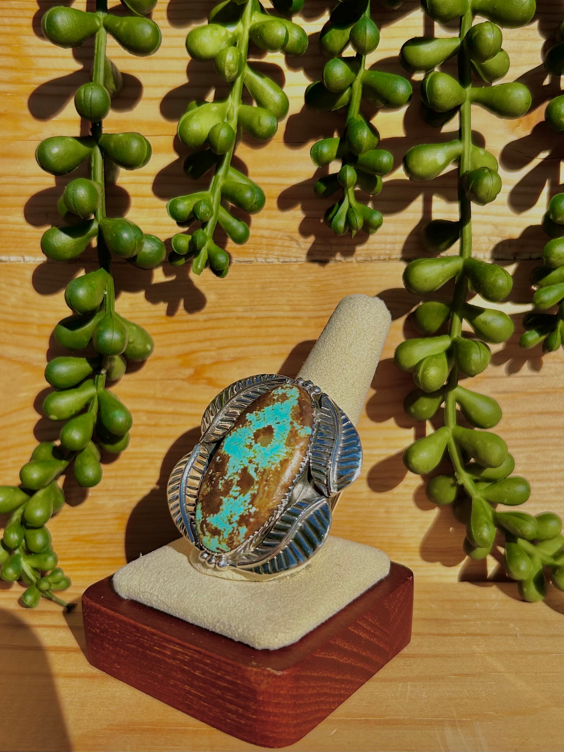 Southwest Number 8 Turquoise & Sterling Silver Adjustable Ring