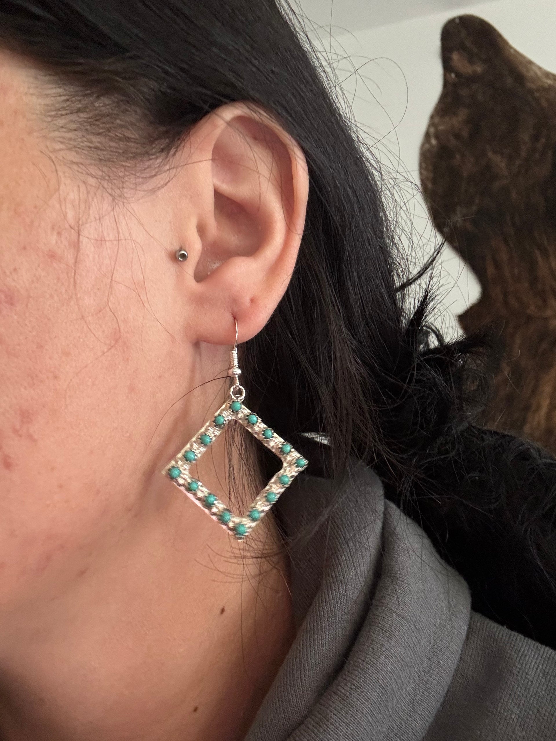 Zuni Made Kingman Turquoise & Sterling Silver Dangle Earrings