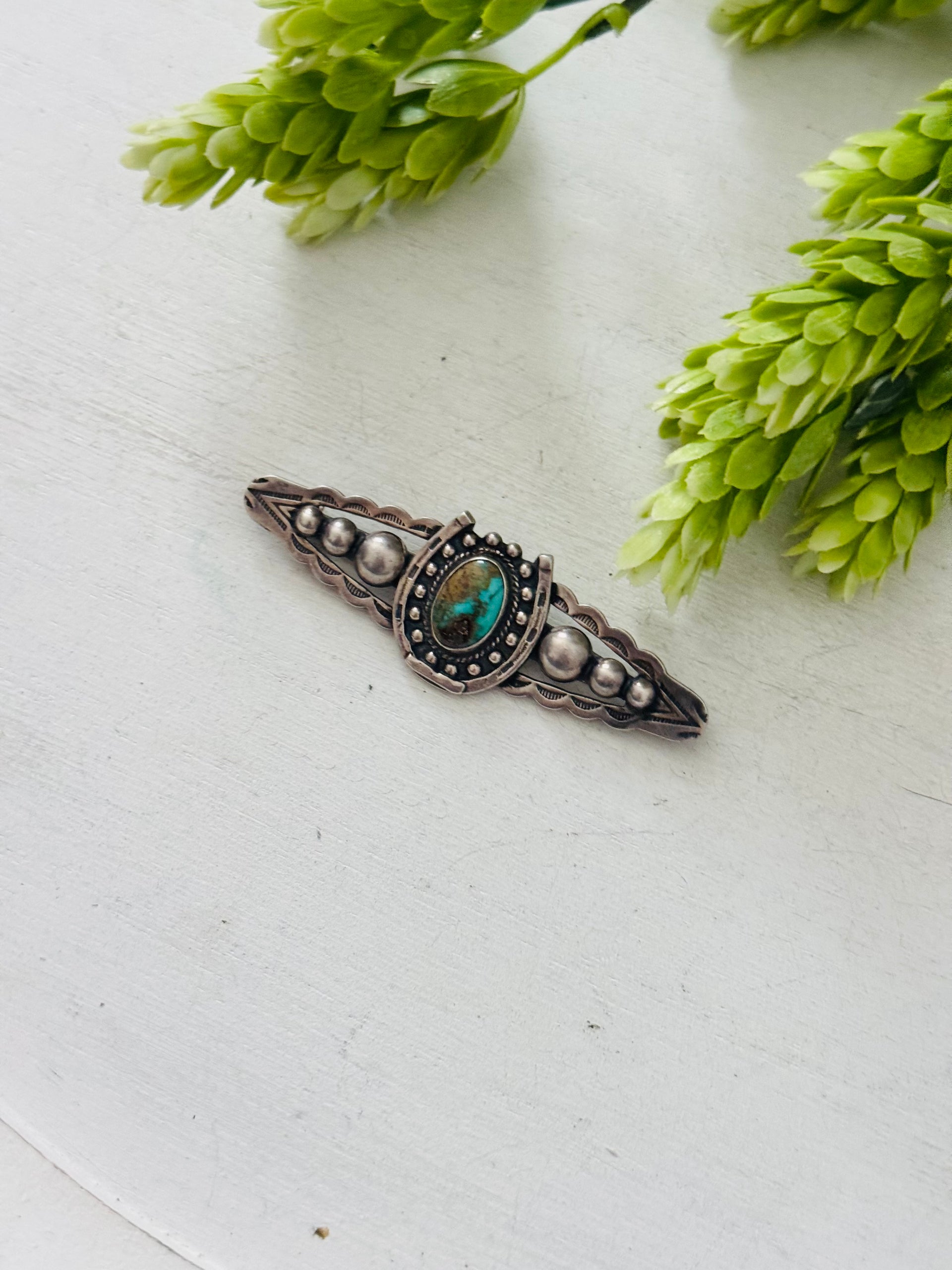 Vintage Navajo Made Royston Turquoise & Sterling Silver Pin