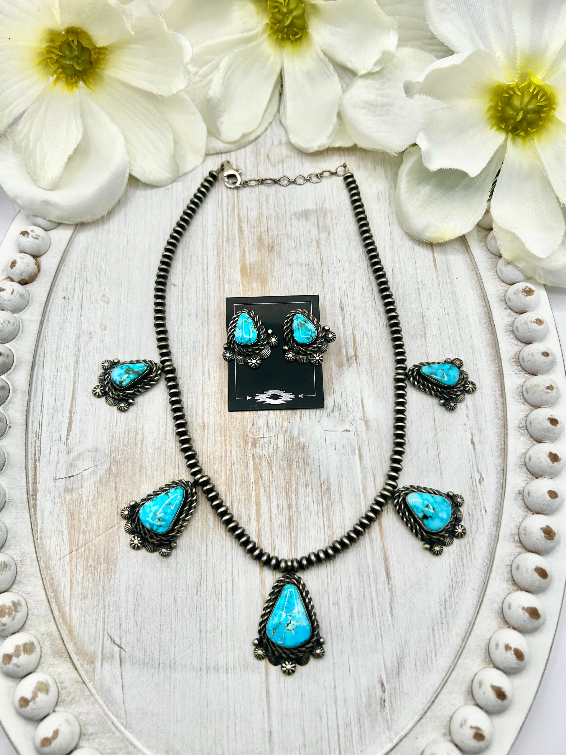 Eli Skeets Kingman Turquoise & Sterling Silver Necklace Set