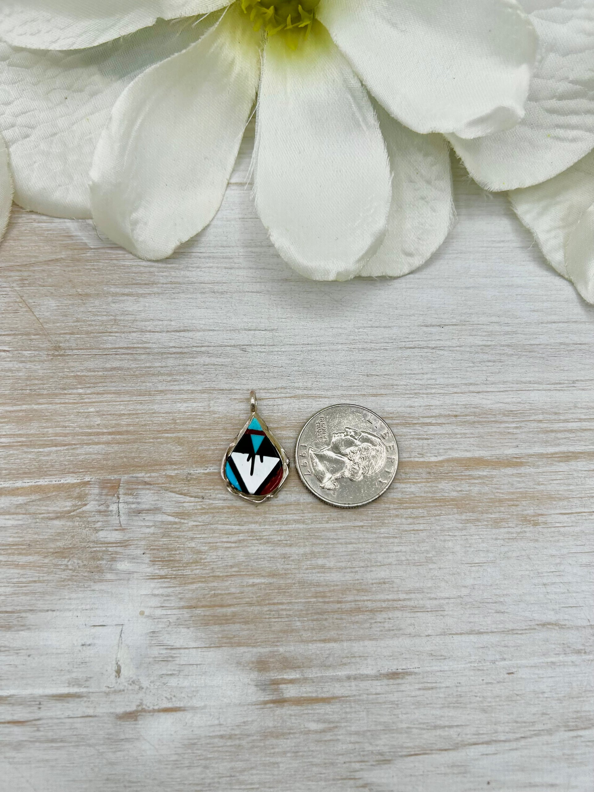 Zuni Made Multi Stone & Sterling Silver Pendant
