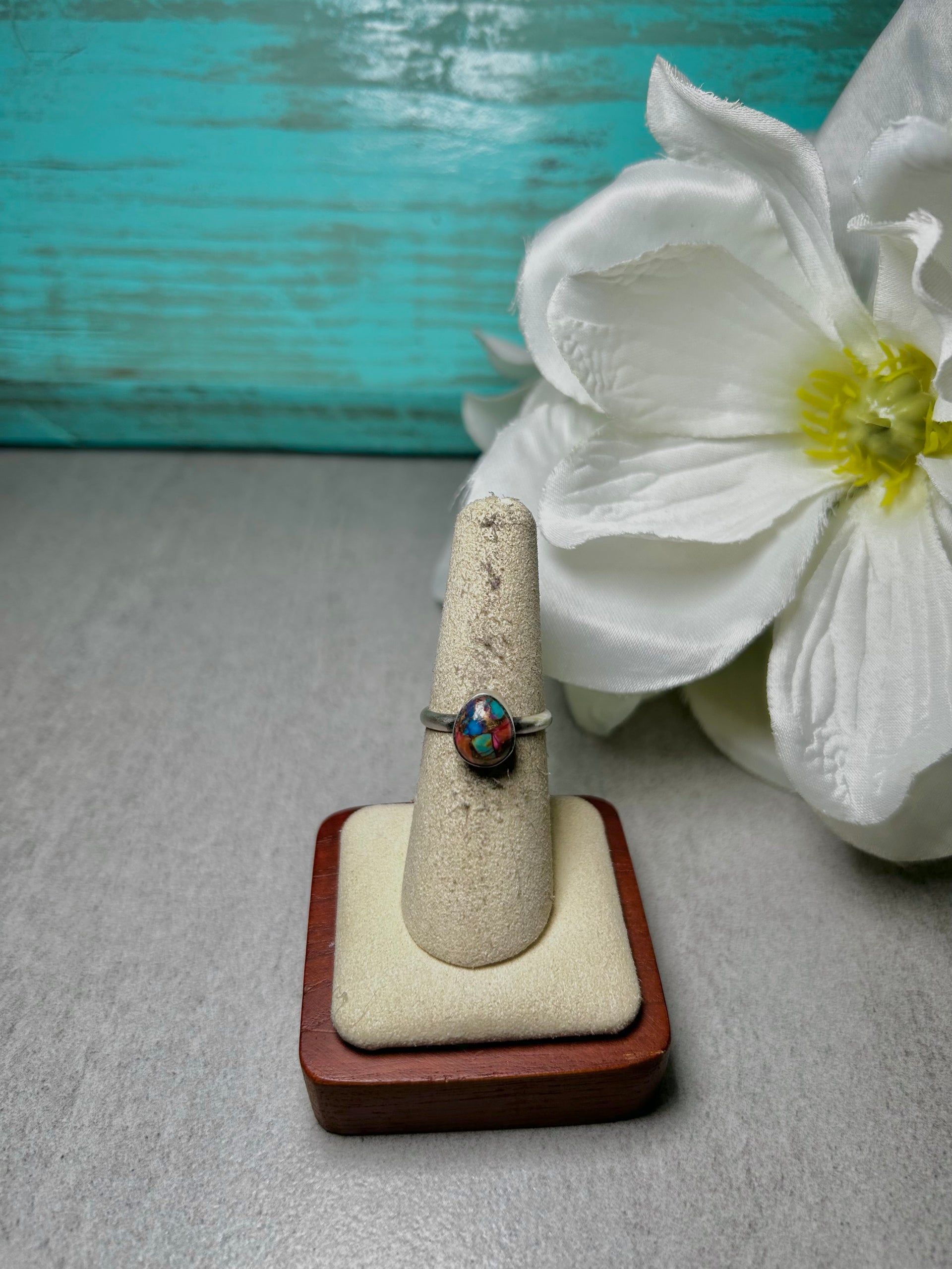 Navajo Made Mohave Turquoise & Sterling Silver Ring Size 6.75