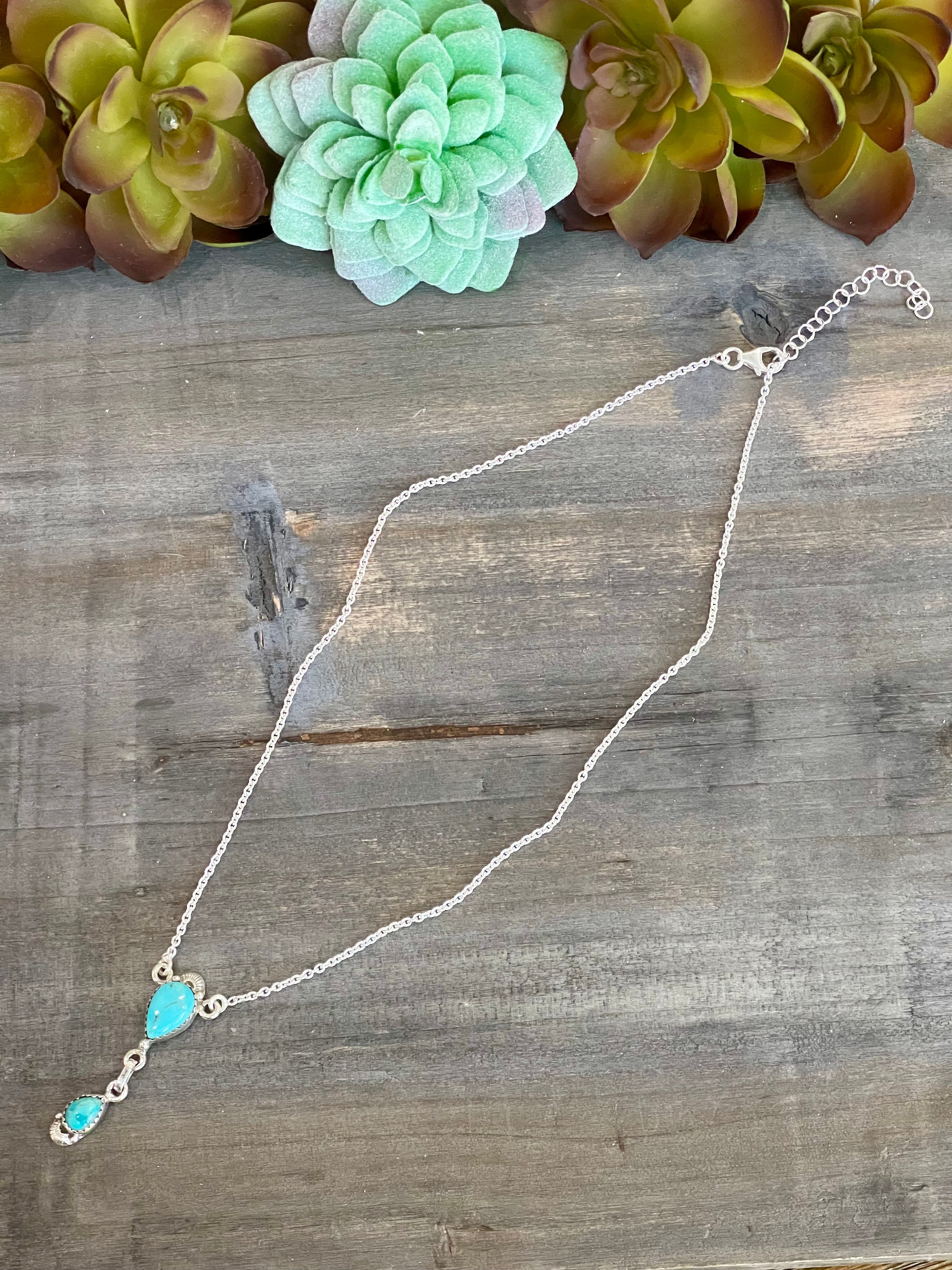 Southwest Handmade Kingman Turquoise & Sterling Silver Chain Necklace