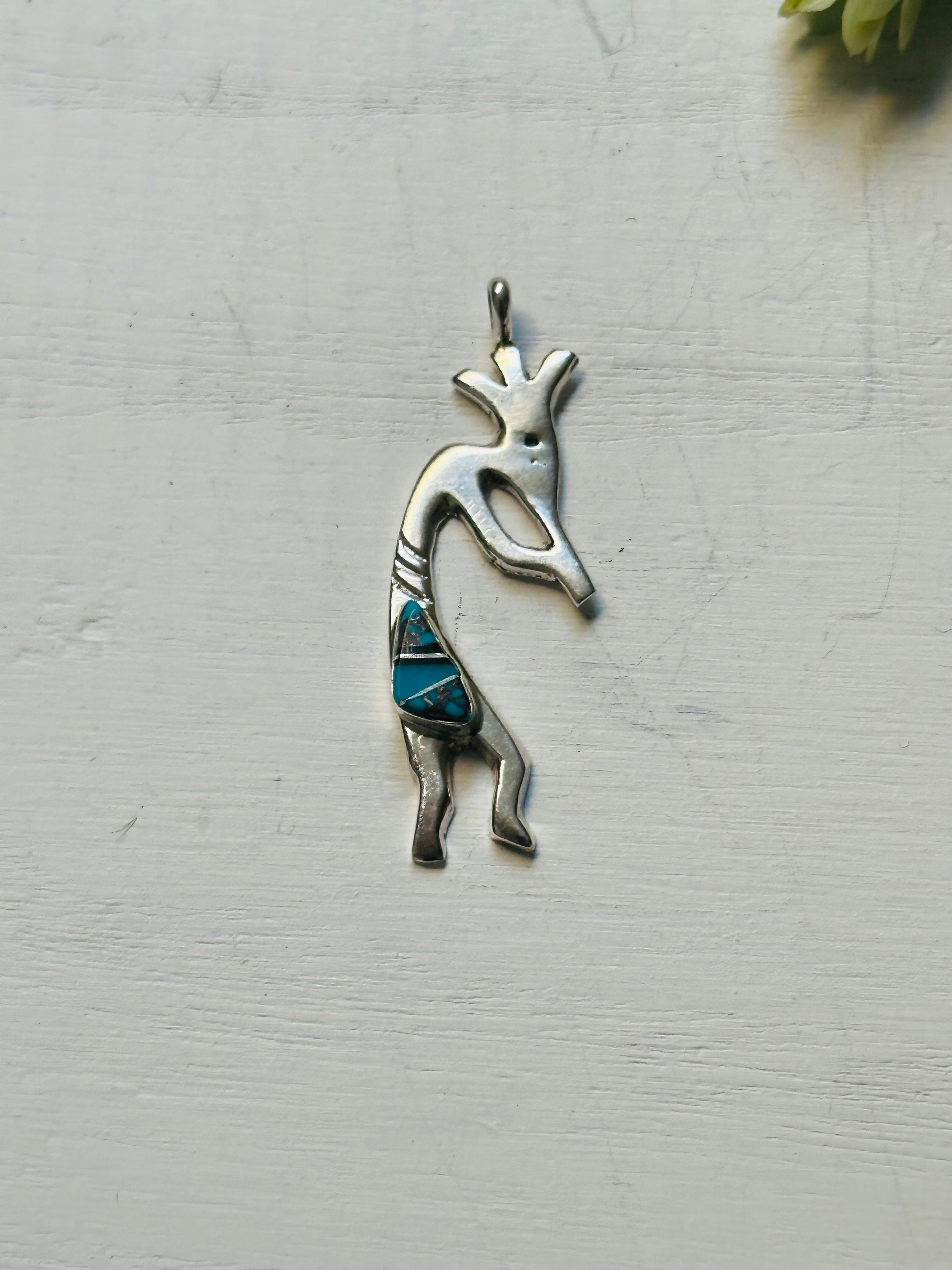 Joseph Martinez Multi Stone & Sterling Silver Inlay Kokopelli Pendant