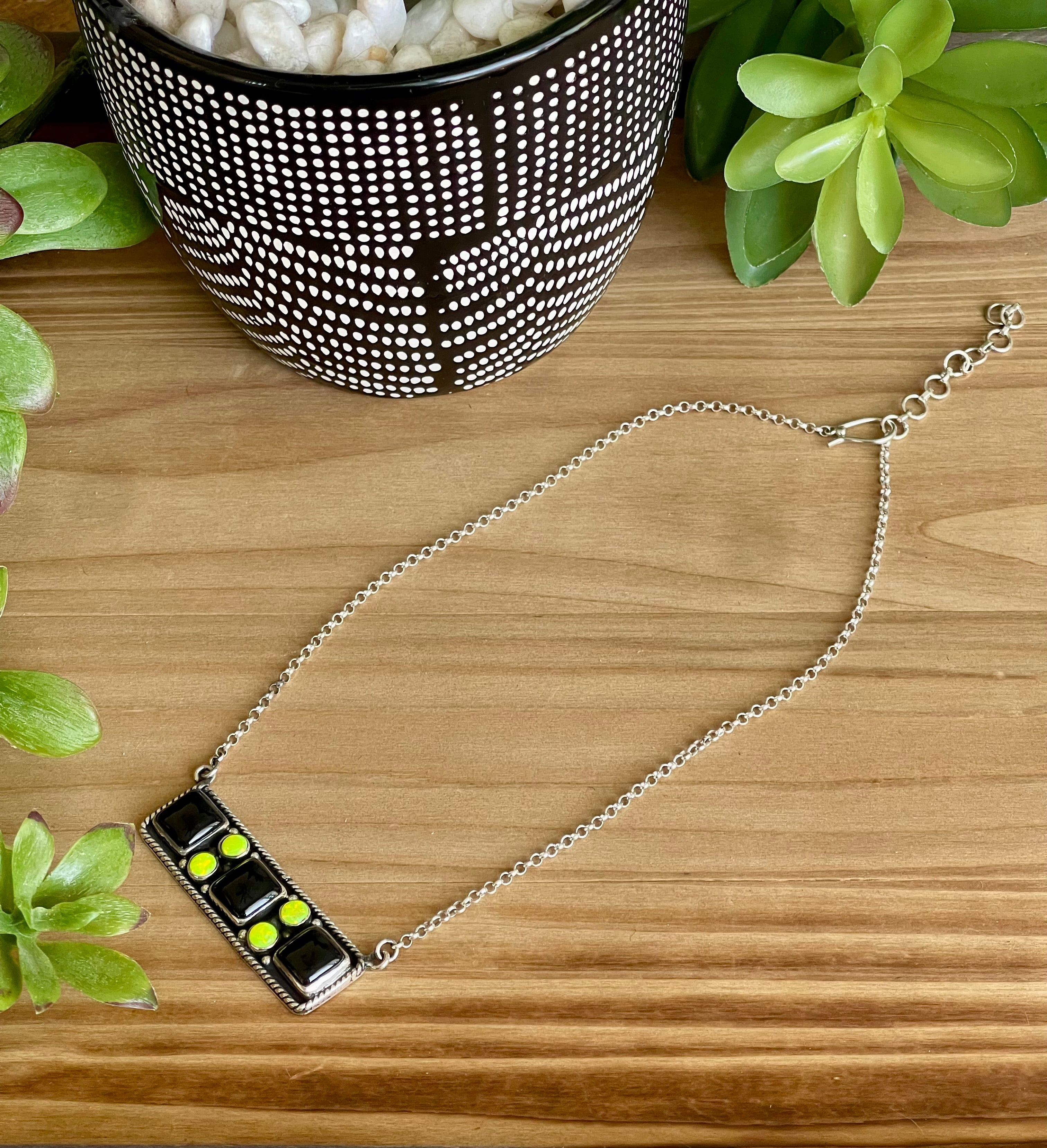 Southwest Handmade Multi Stone & Sterling Silver Bar Necklace