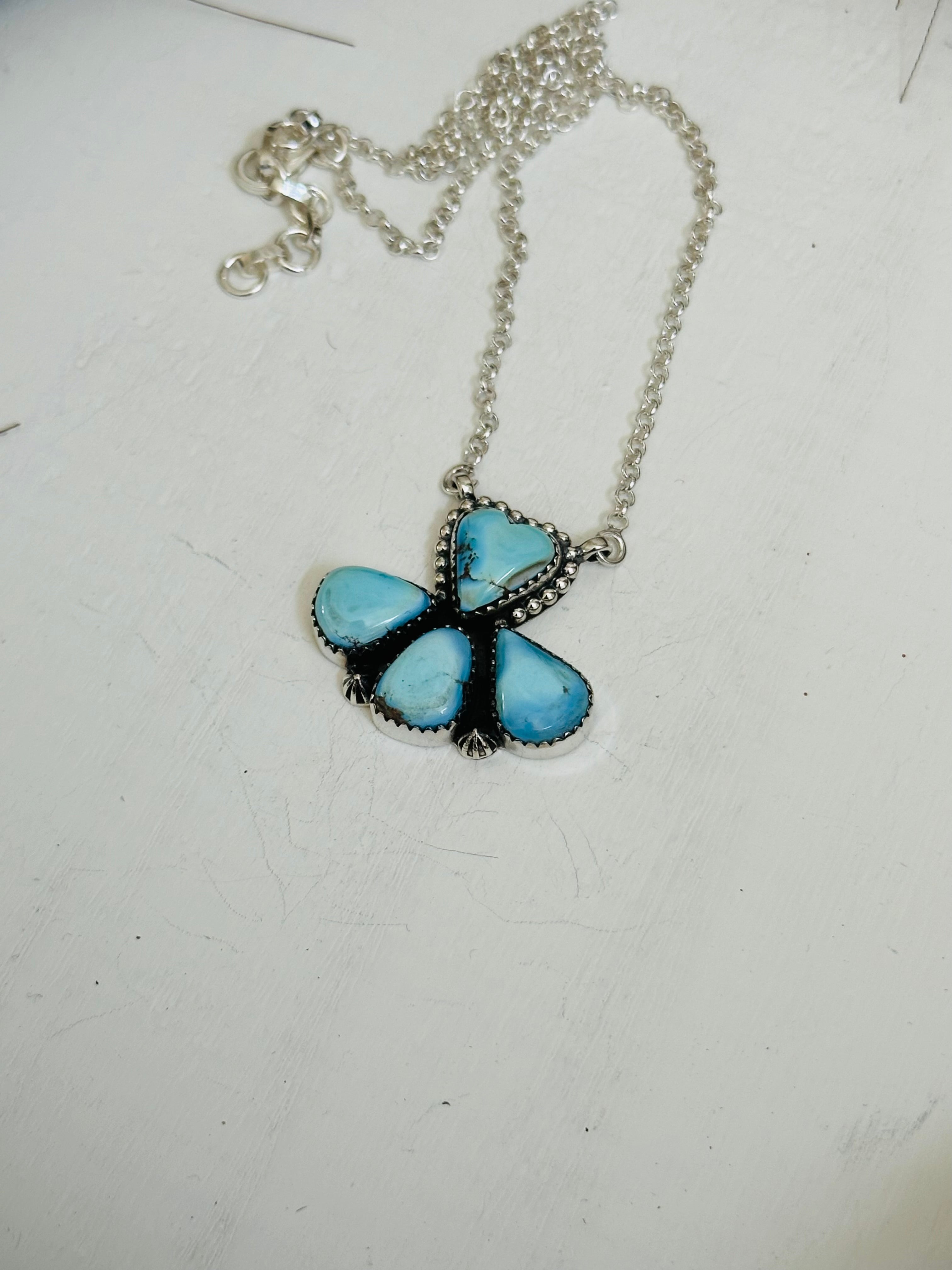 TTD “Blossom” Golden Hills Turquoise & Sterling Silver Cluster Necklace