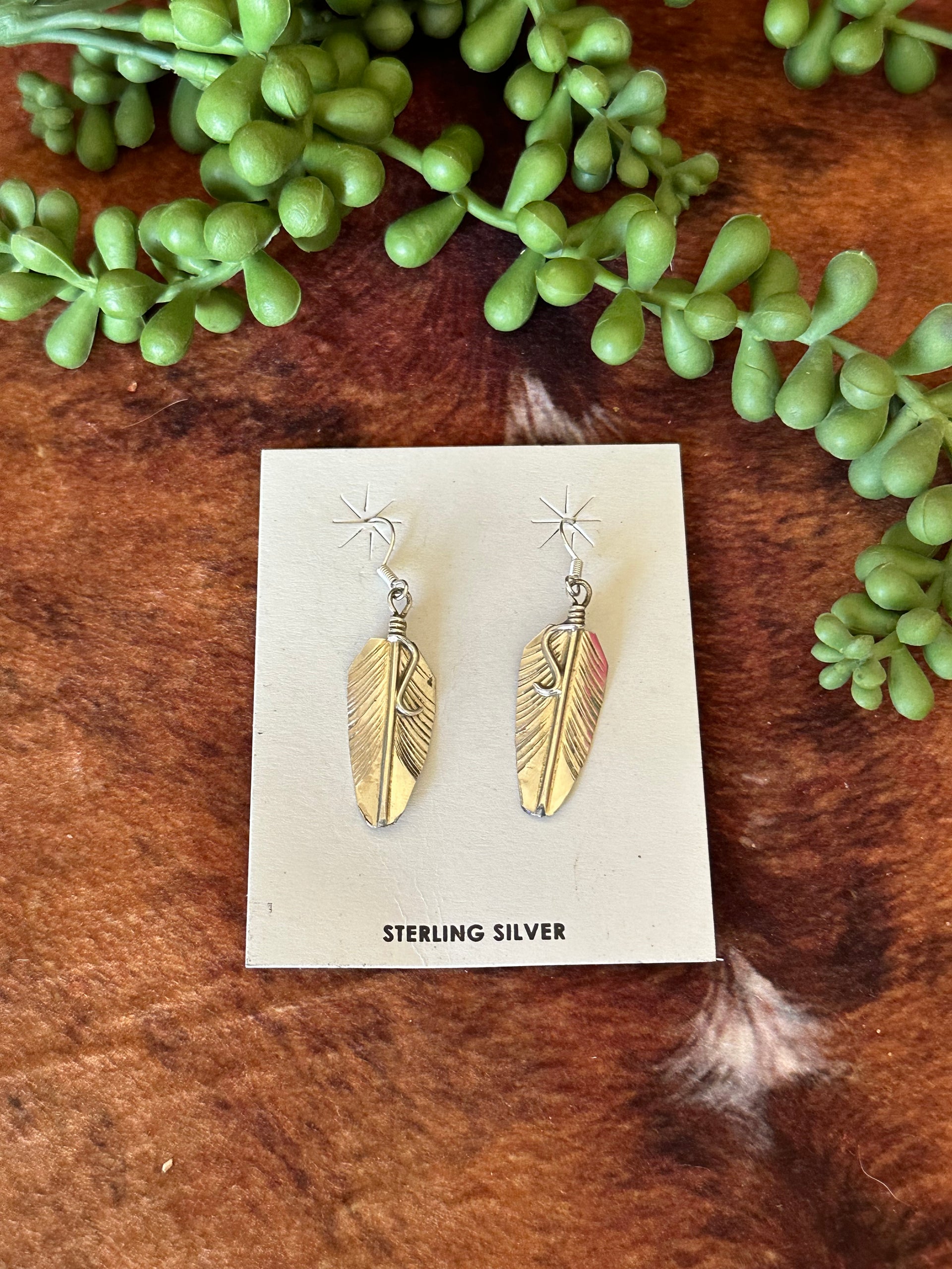 Bryon Begay Sterling Silver Feather Dangle Earrings
