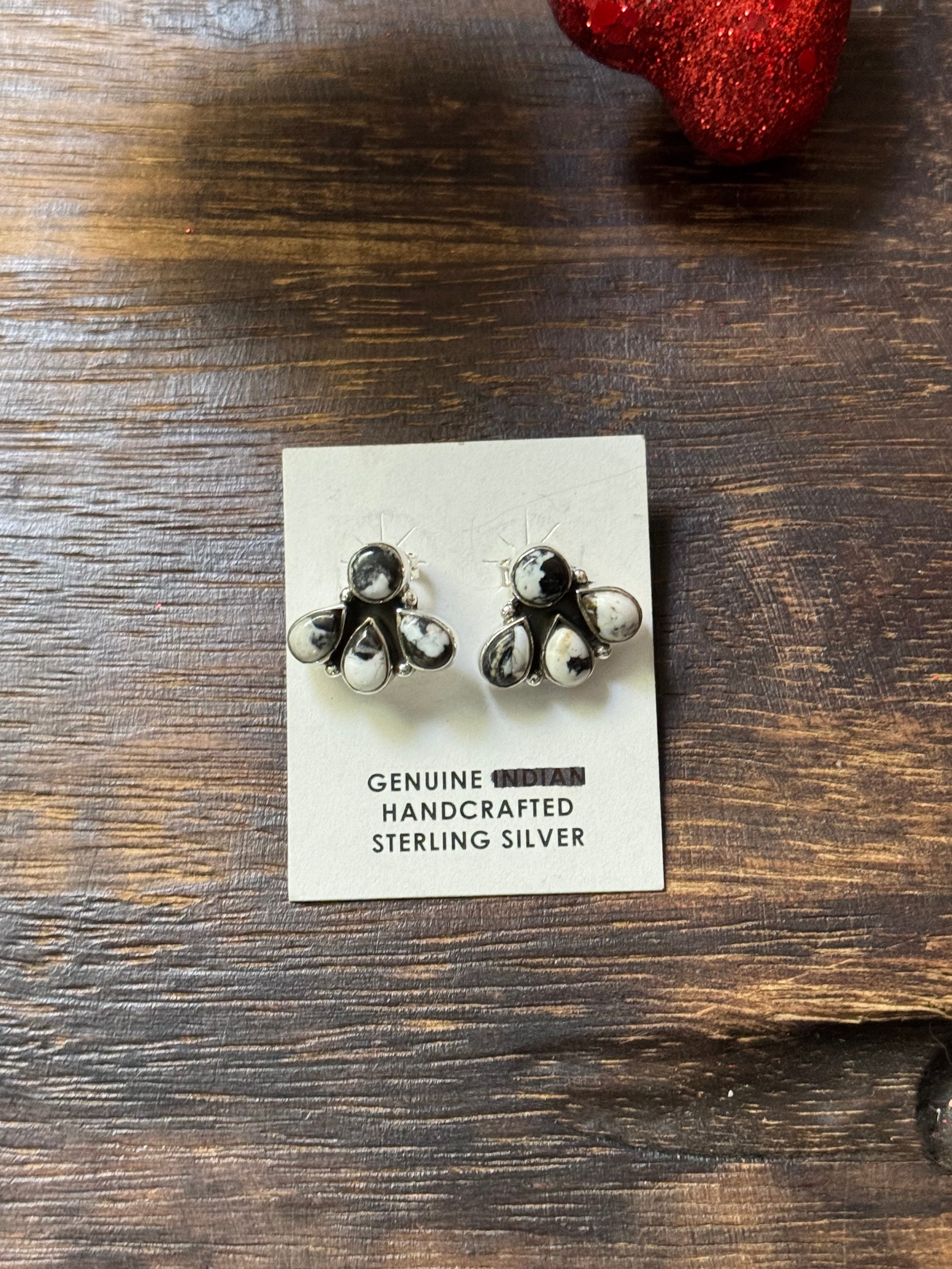Southwest Handmade White Buffalo & Sterling Silver Post Cluster Earrings