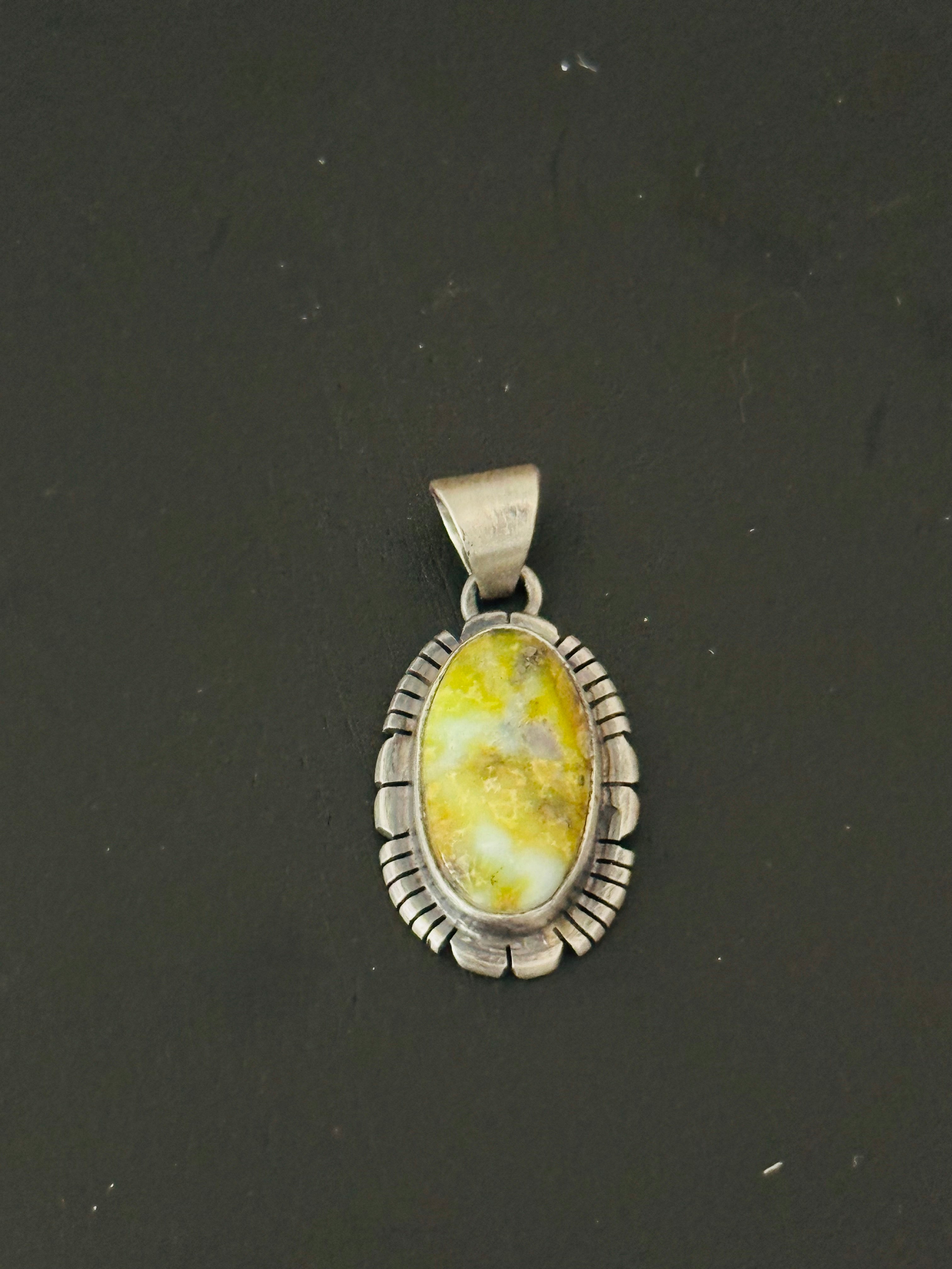 Navajo Made Palomino Variscite & Sterling Silver Pendant