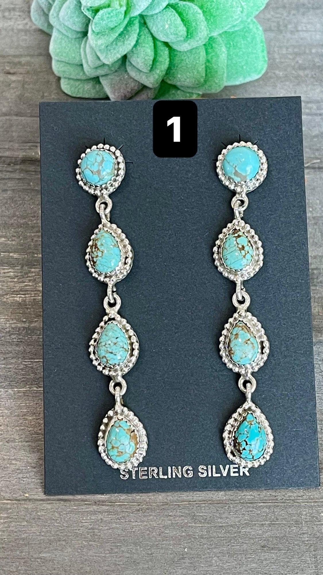 Southwest Handmade Number 8 Turquoise & Sterling Silver Post Dangle Earrings