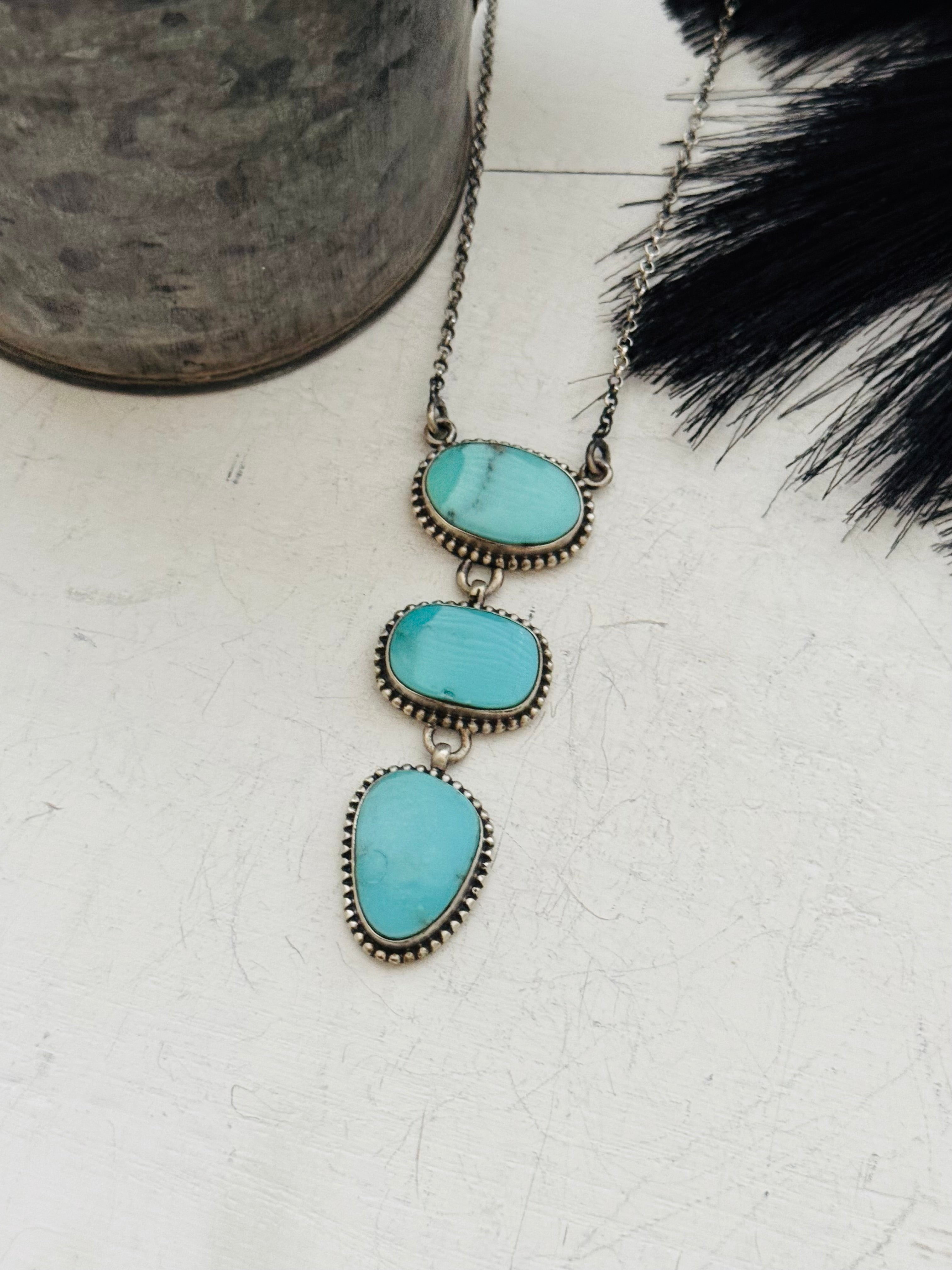 Southwest Handmade Kingman Turquoise & Sterling Silver Chain Necklace