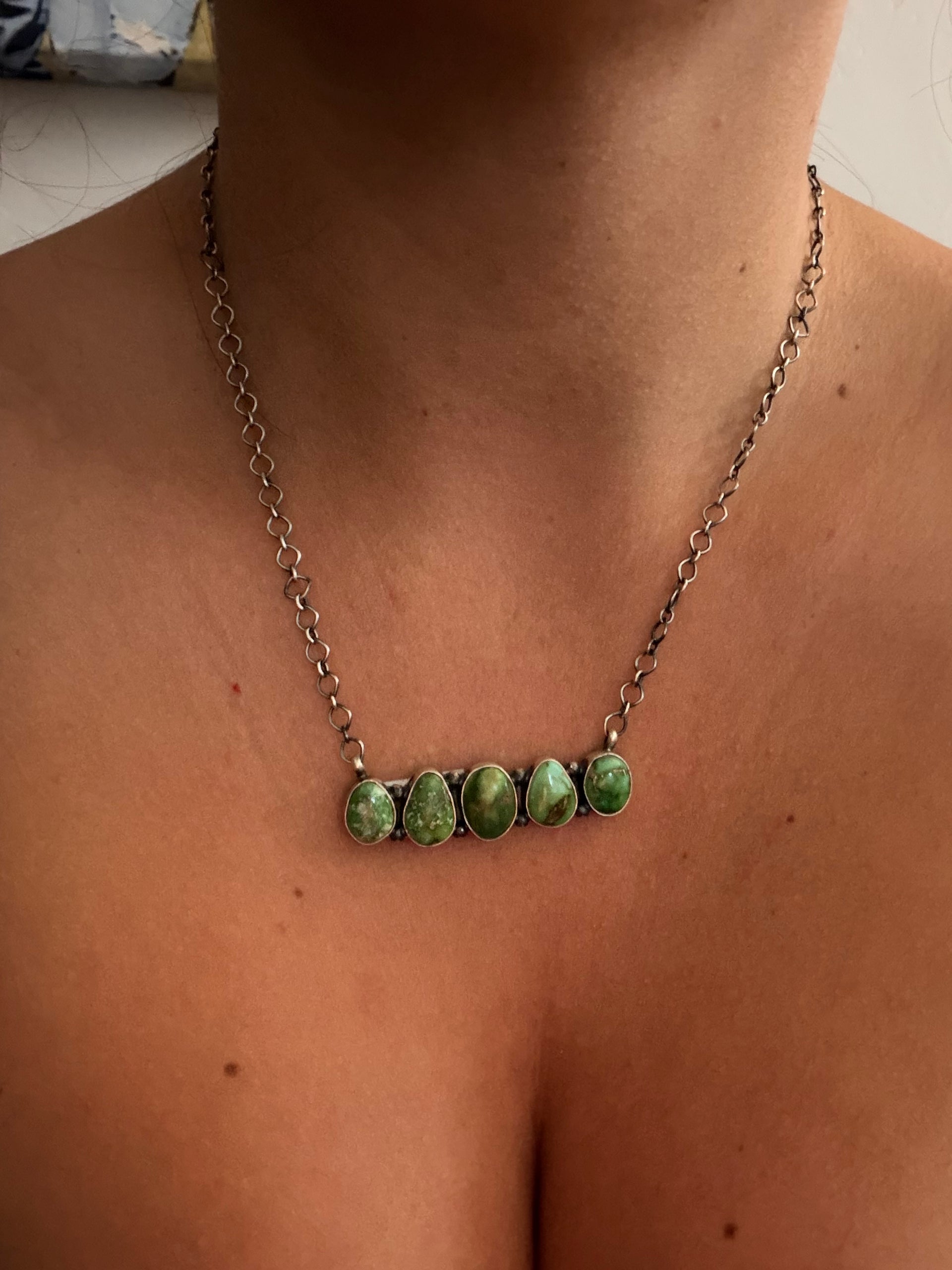 Dave Skeets Sonoran Gold Turquoise & Sterling Silver Bar Necklace