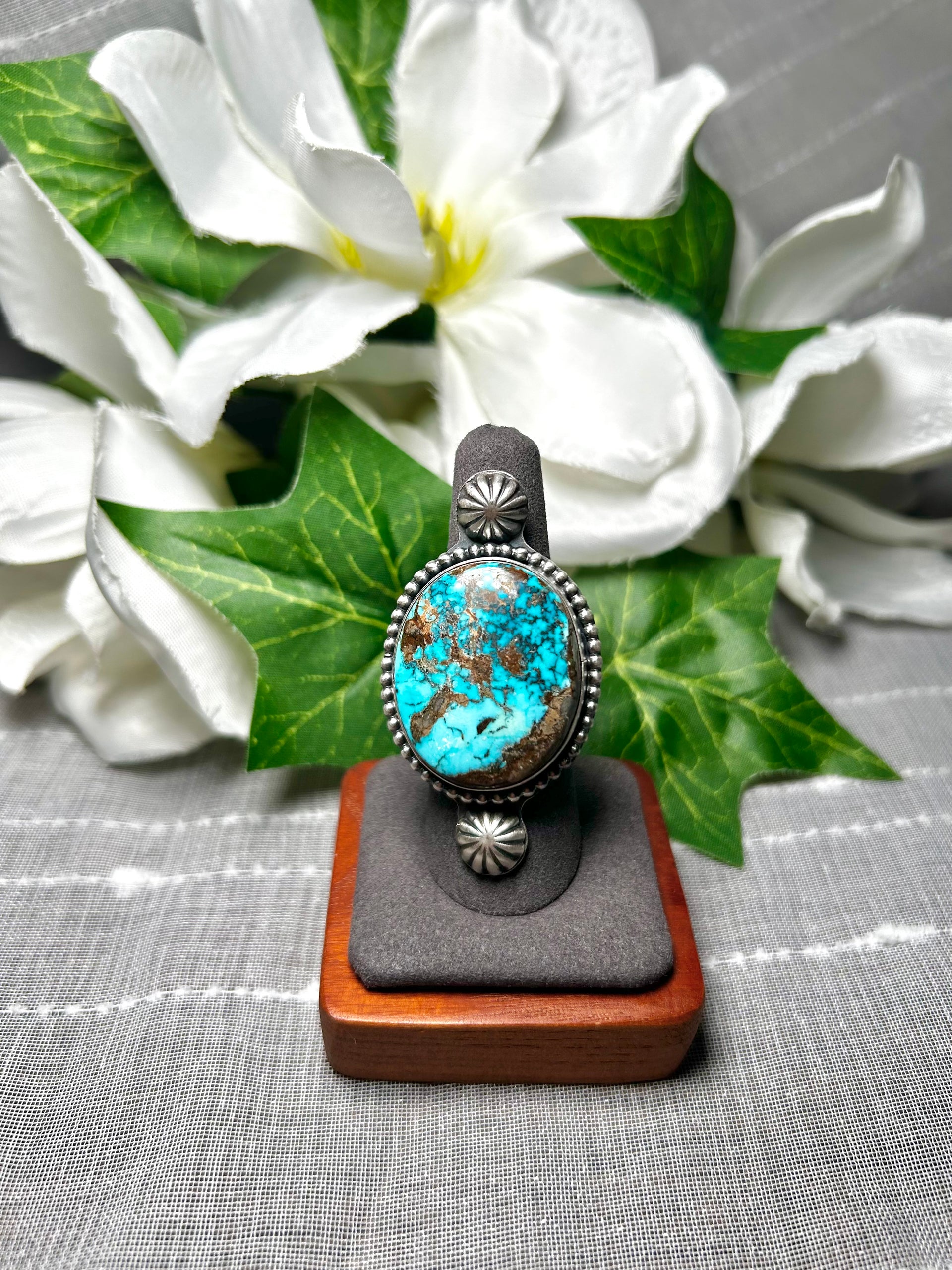 Navajo Made Kingman Turquoise & Sterling Silver Ring Size 7