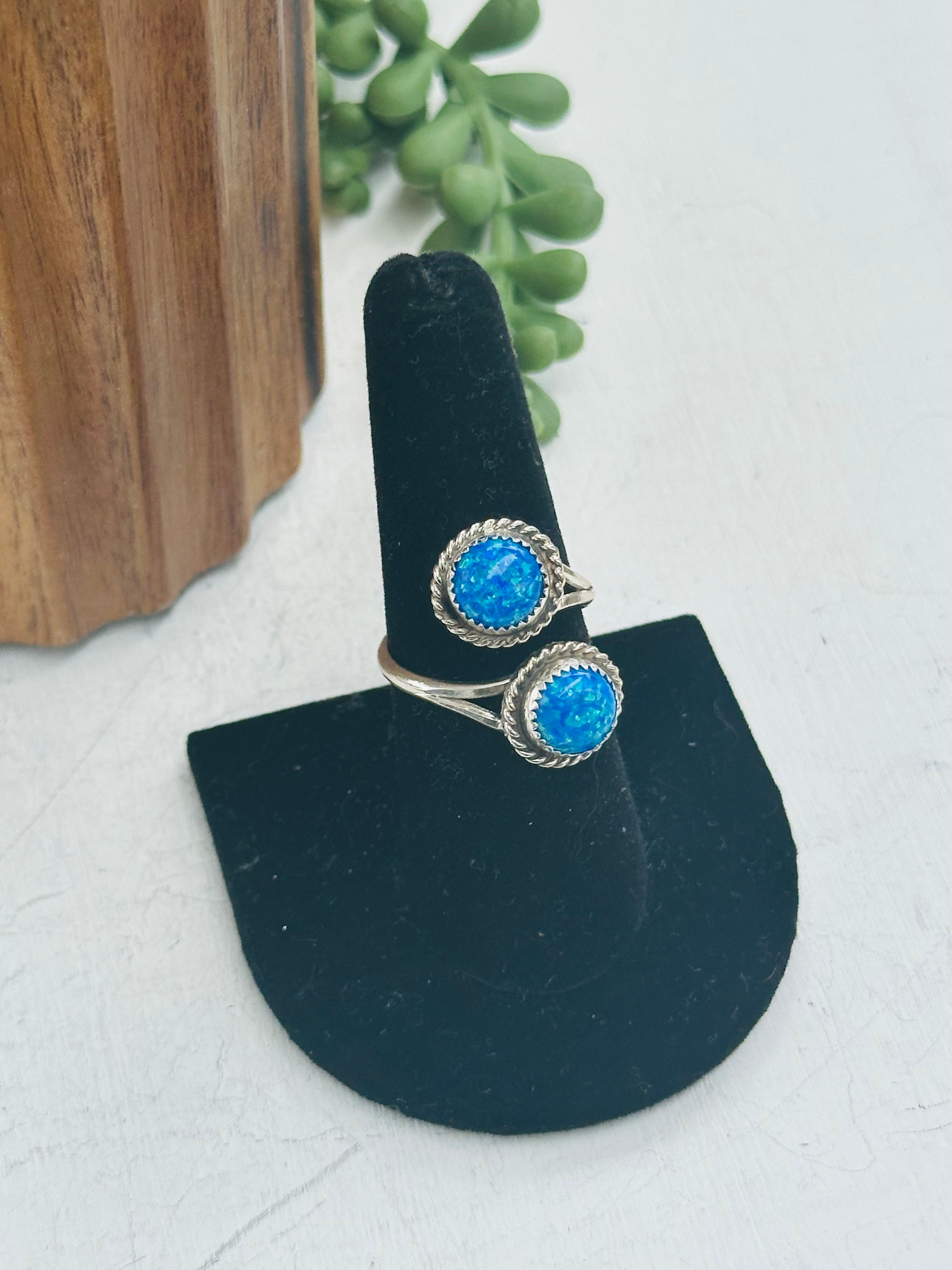 Navajo Made Blue Opal & Sterling Silver Adjustable Ring