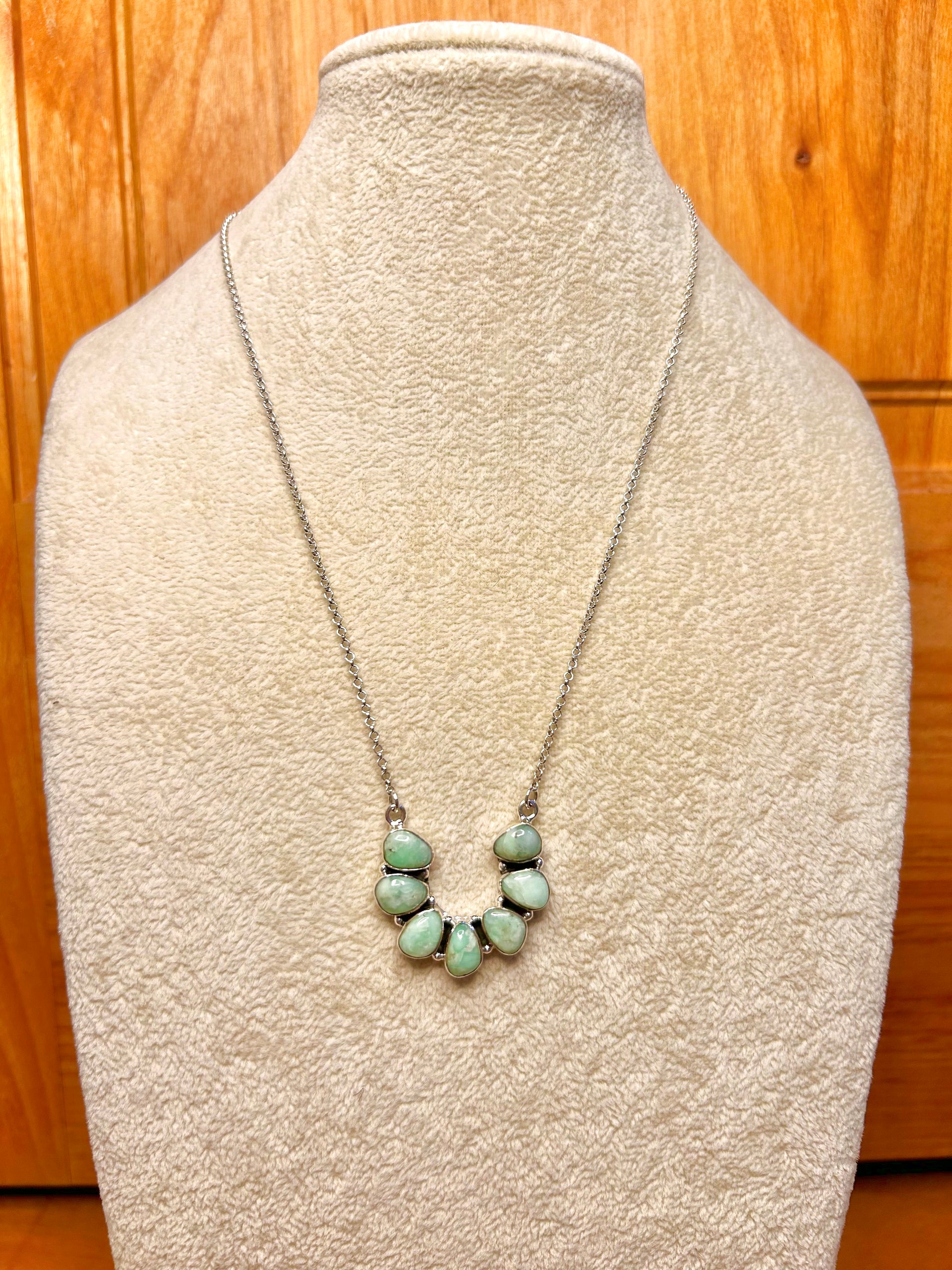 Southwest Made Palomino Variscite  & Sterling Silver Cluster Necklace