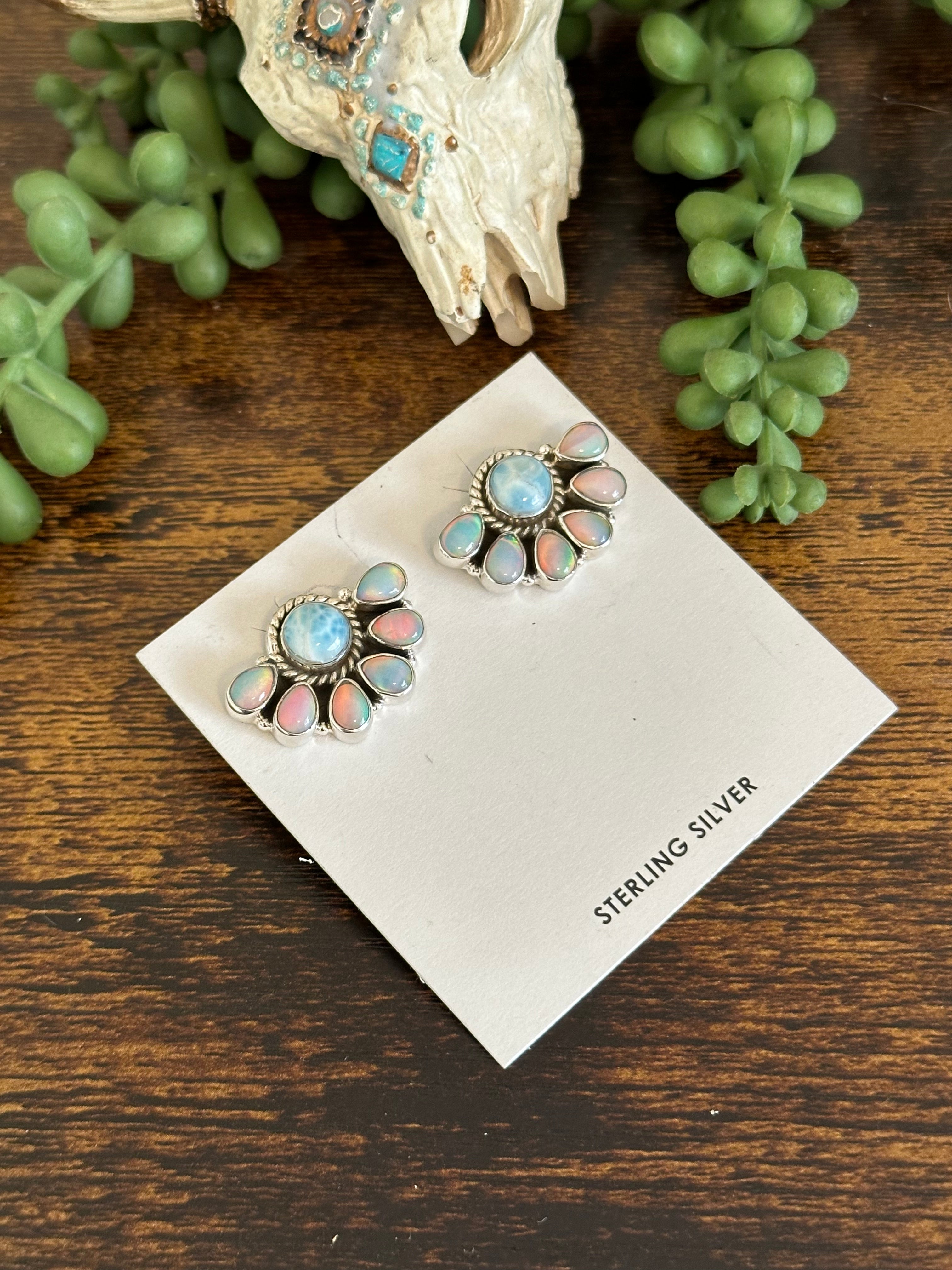 Southwest Handmade Multi Stone & Sterling Silver Post Earrings