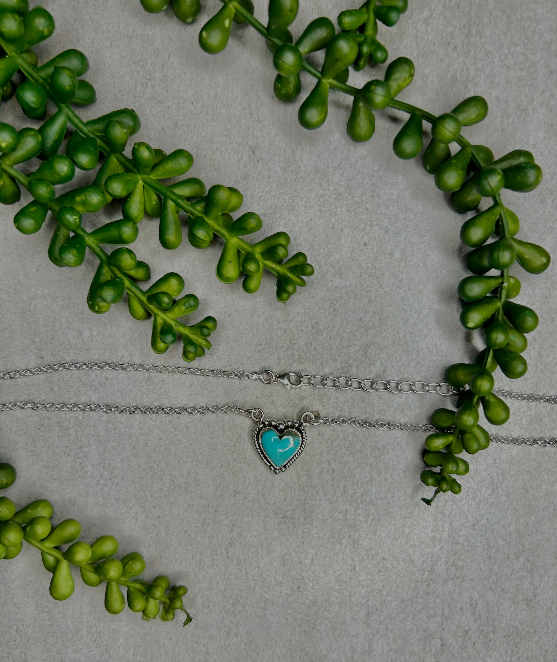 Southwest Made Kingman Turquoise & Sterling Sliver Heart Necklace