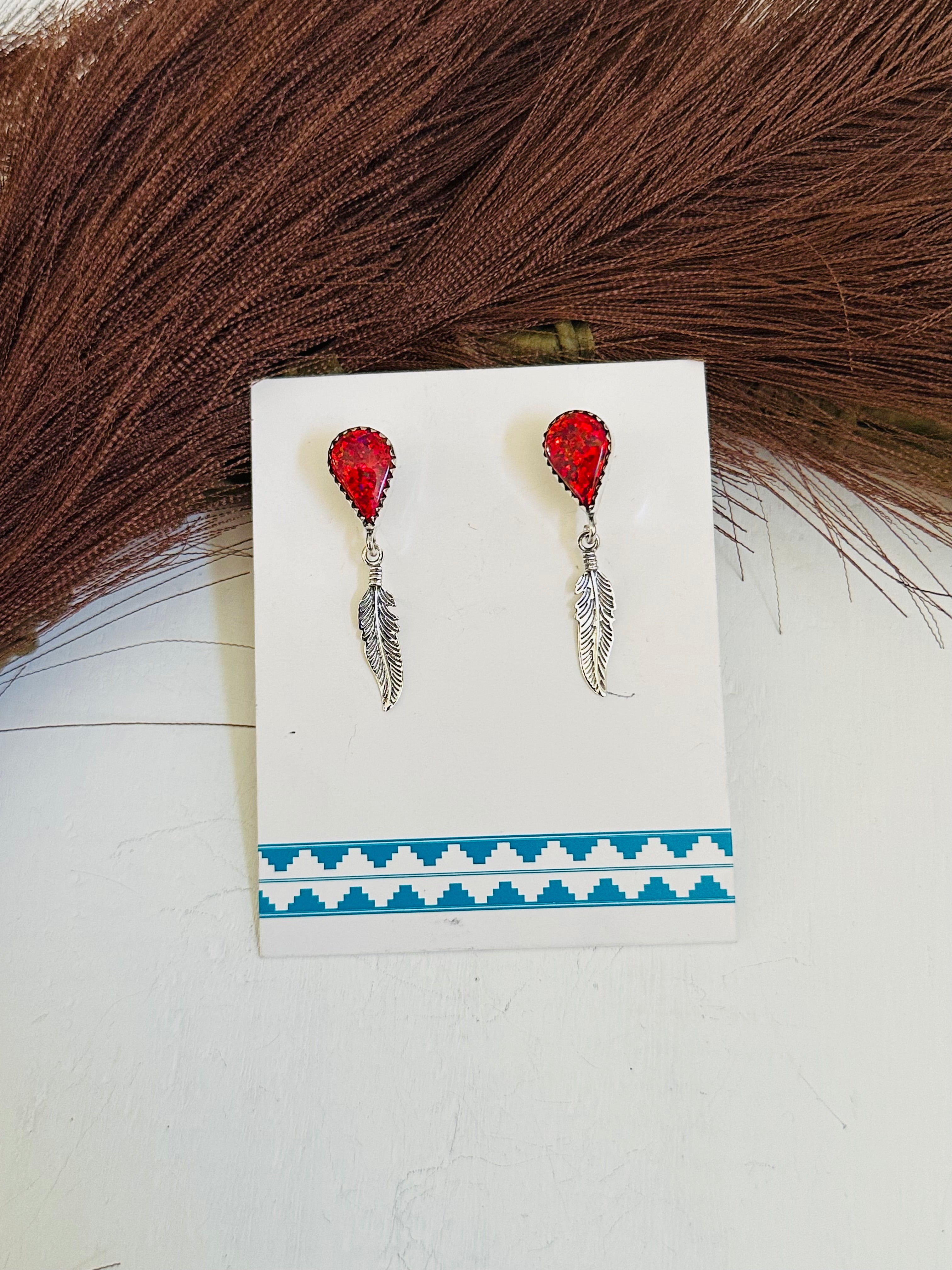 TTD “Heather” Red Opal & Sterling Silver Post Dangle Earrings