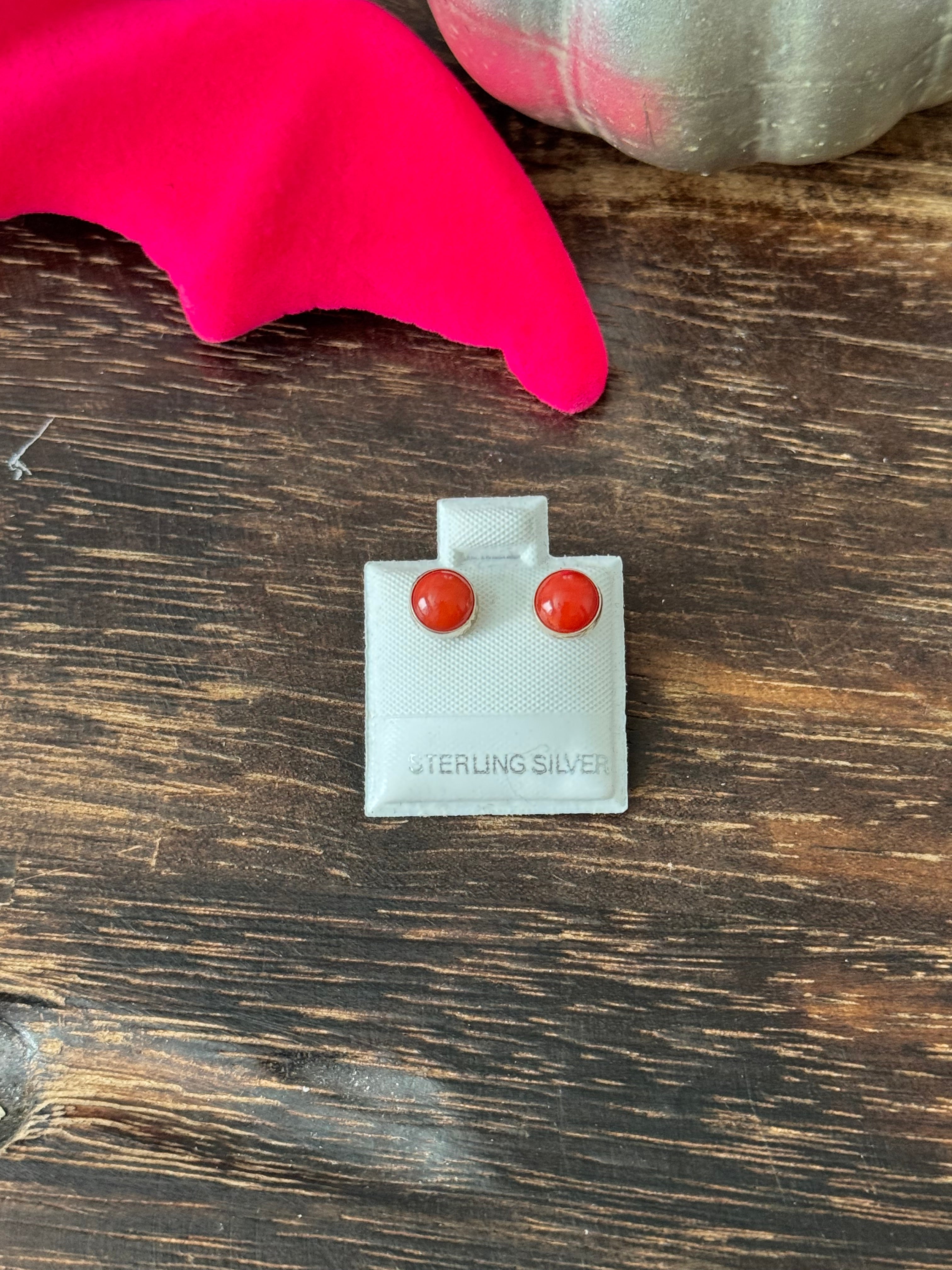 Southwest Handmade Italian Coral & Sterling Silver Post Earrings