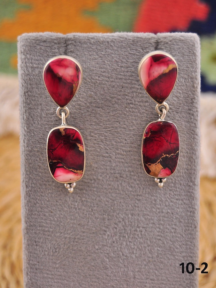 Southwest Made Rose Dahlia & Sterling Silver Dangle Earrings