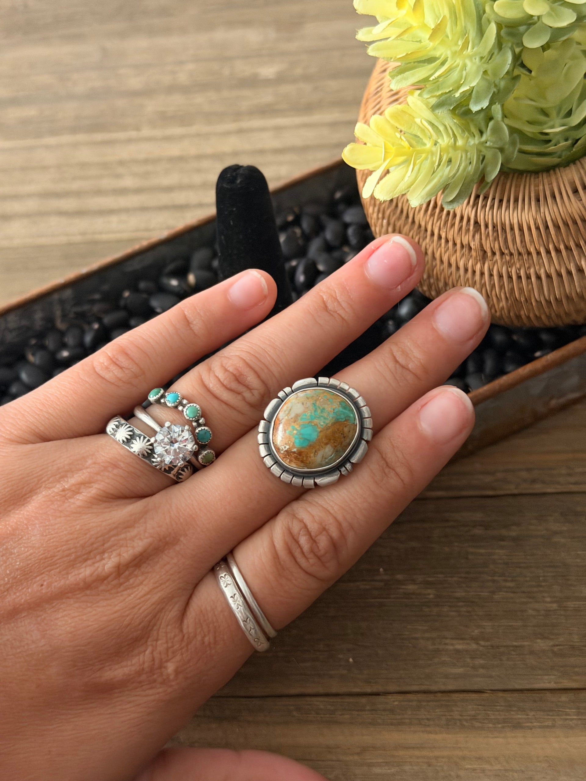 Navajo Made Royston Turquoise & Sterling Silver Ring Size 6.75