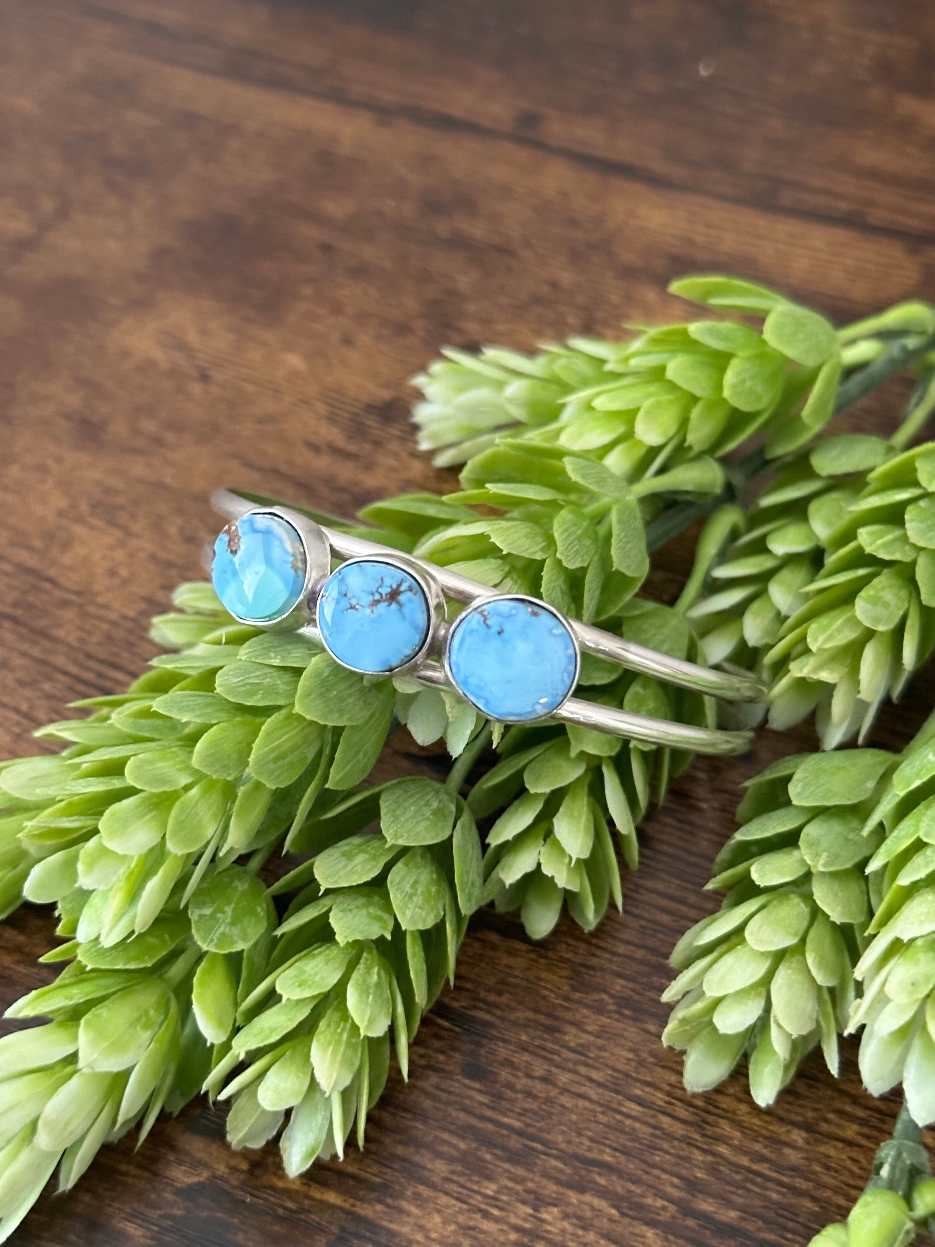 Navajo Made Golden Hills Turquoise & Sterling Silver Cuff Bracelet