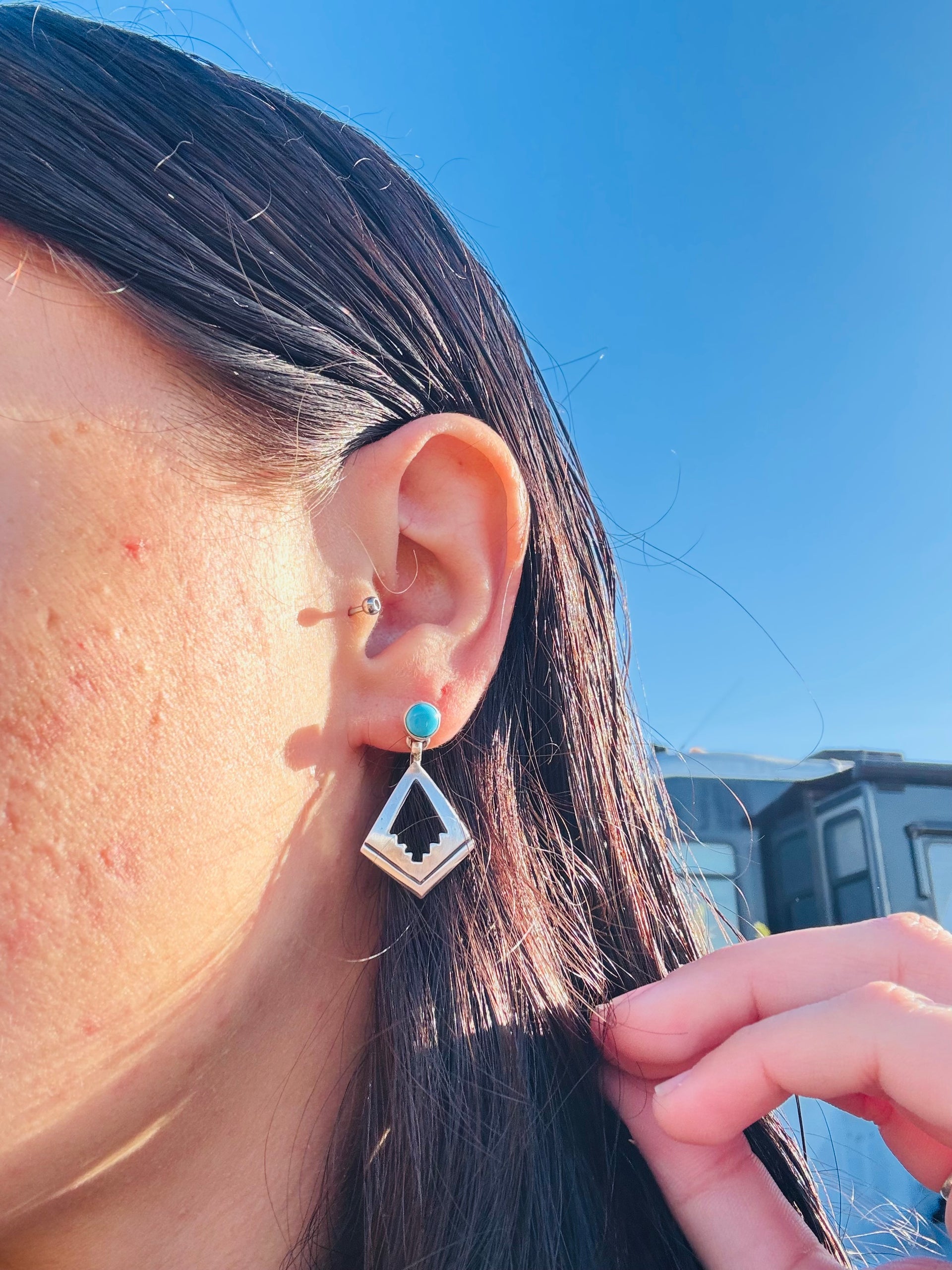 Jerold Francis Kingman Turquoise & Sterling Silver Post Dangle Earrings