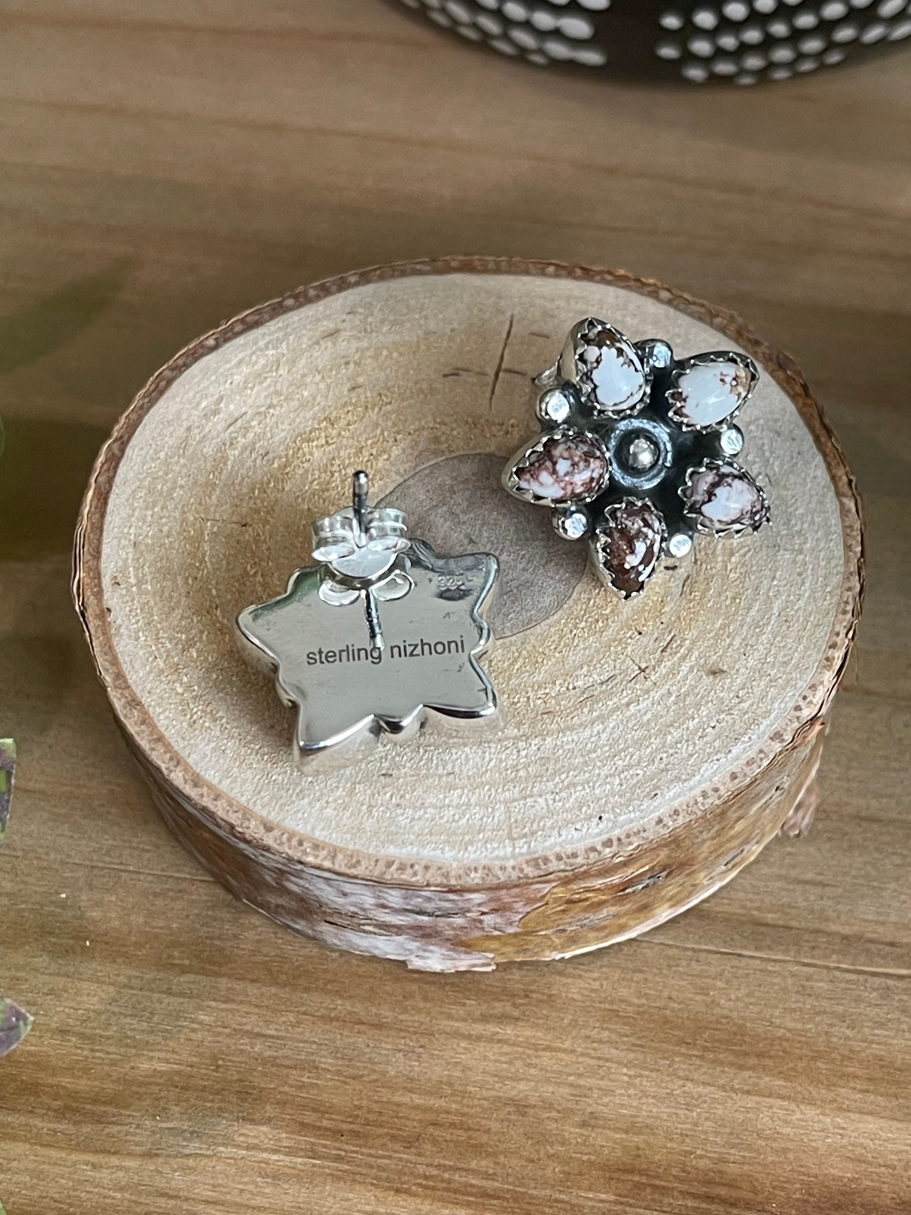 Southwest Handmade Wild Horse & Sterling Silver Star Cluster Post Earrings