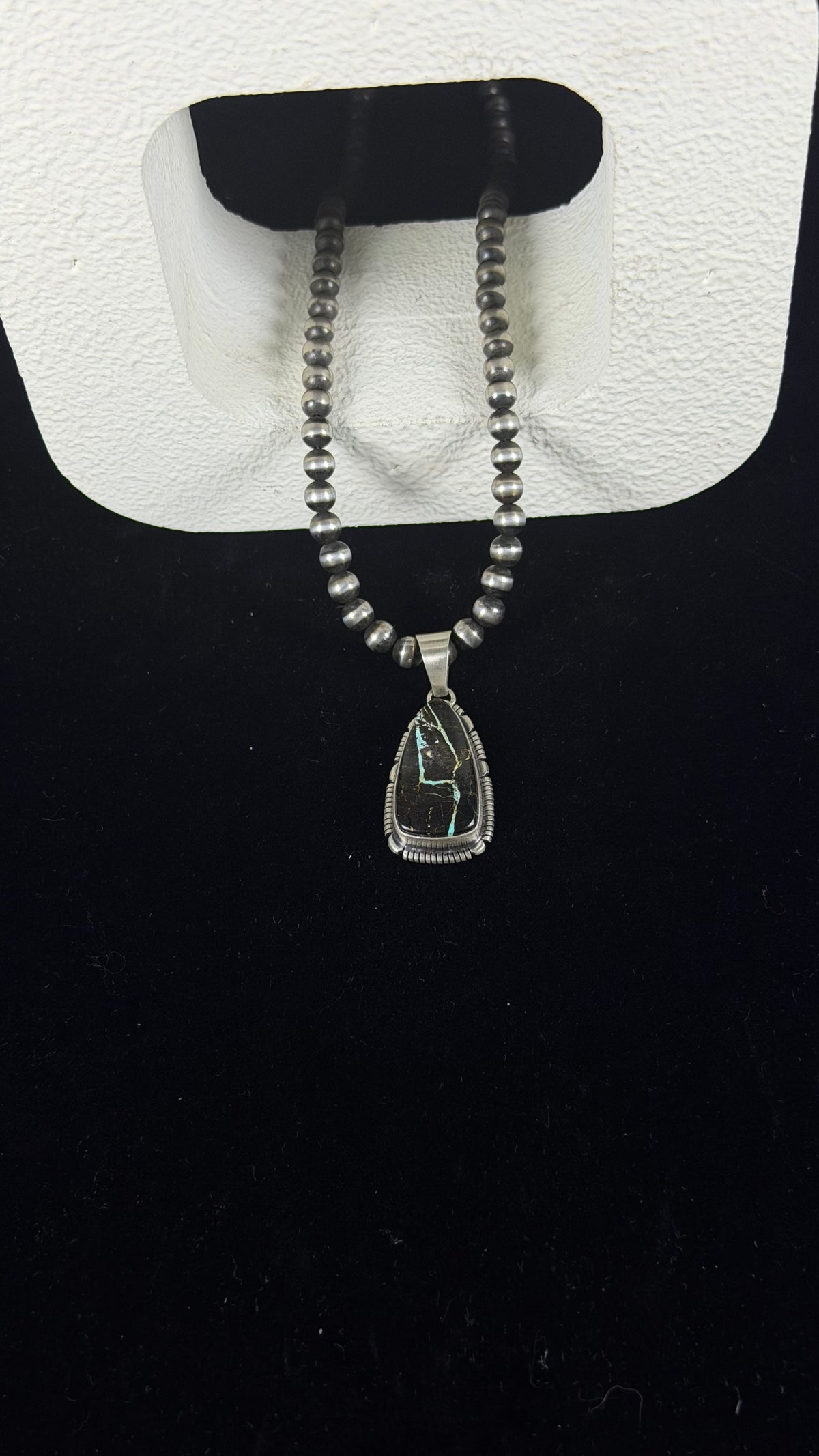 Navajo Made Black Jack Turquoise  & Sterling Silver Pendant