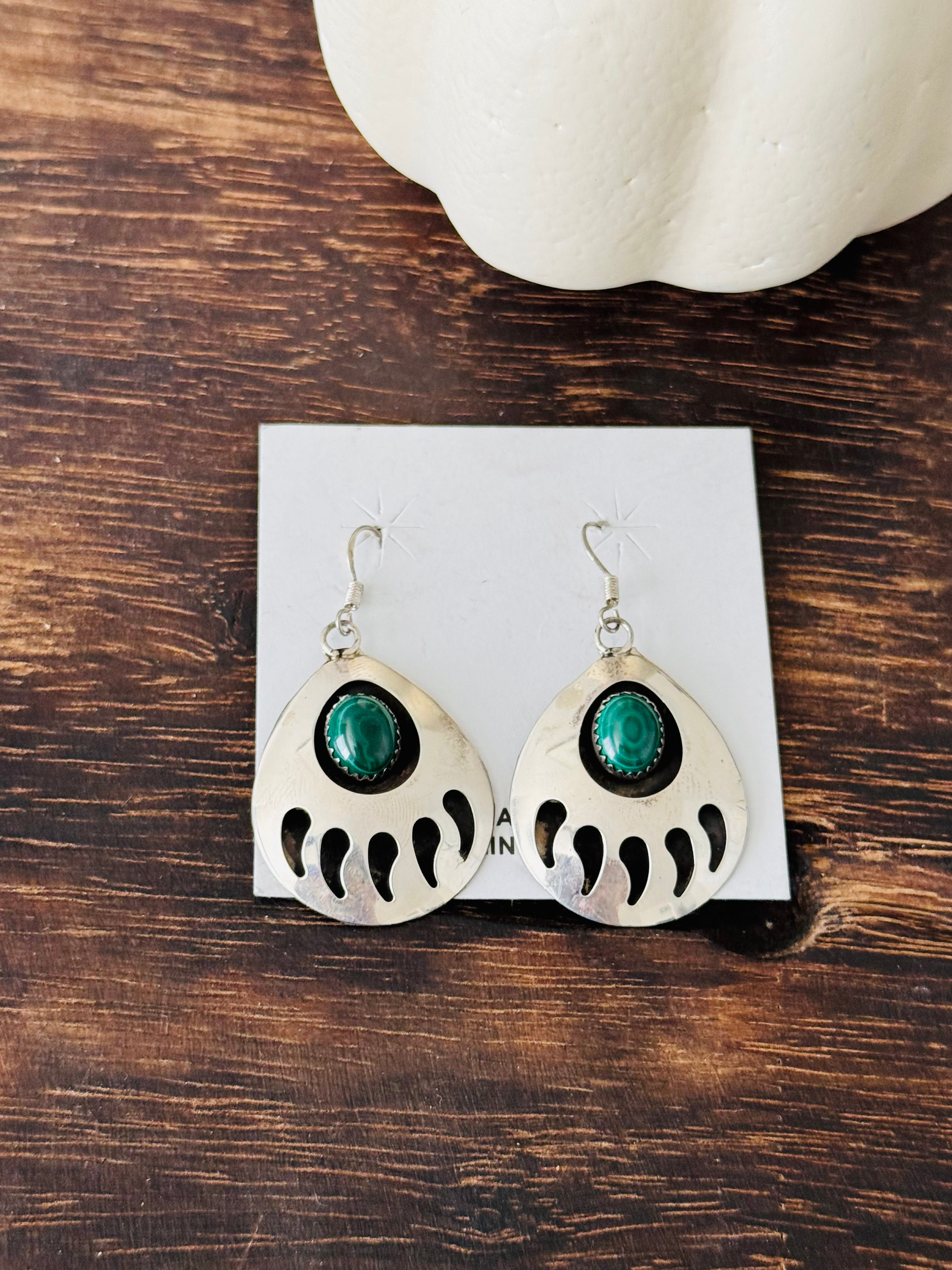 Virginia John Malachite & Sterling Silver Bear Claw Dangle Earrings