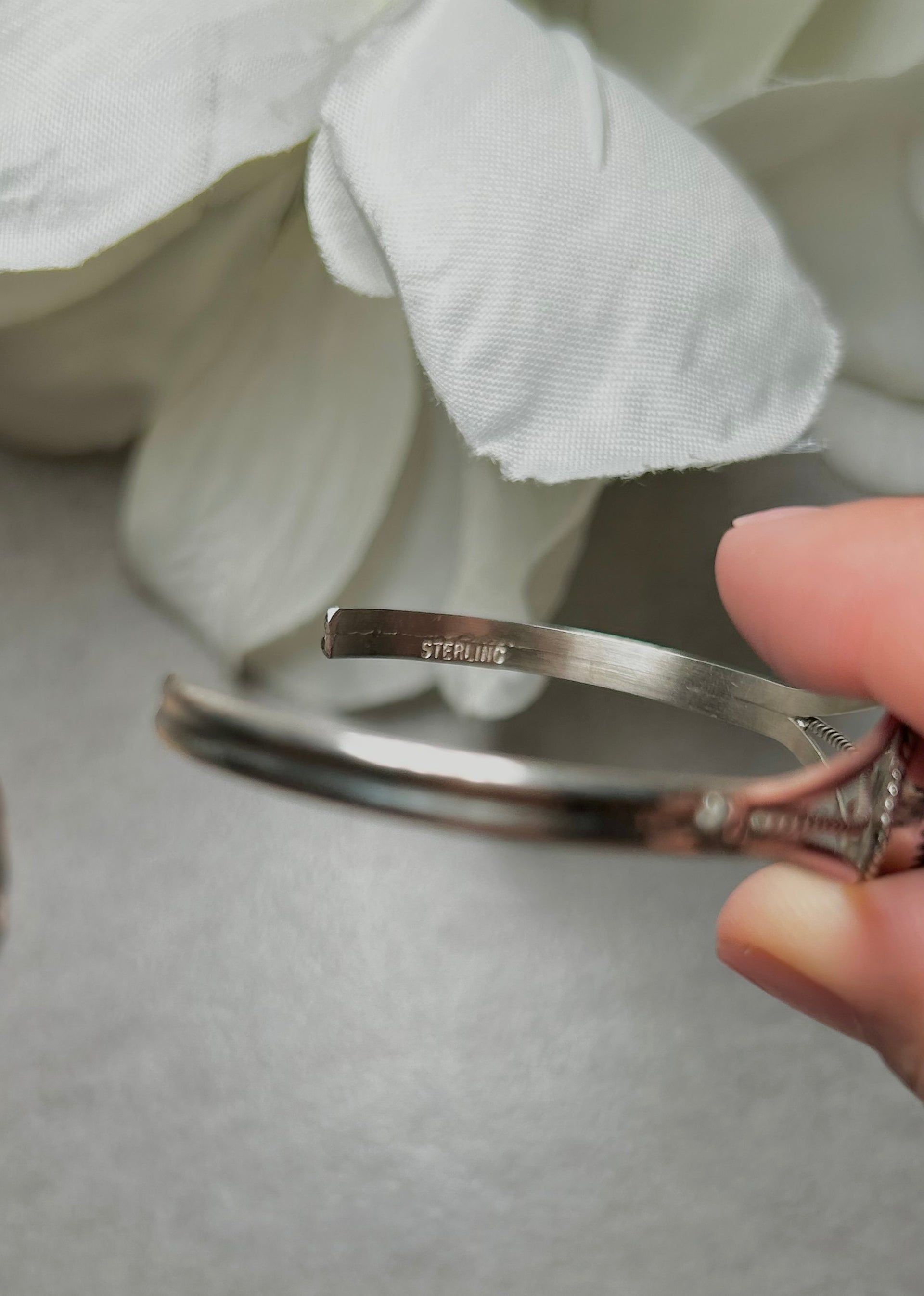 Navajo Made Mother of Peral & Sterling Silver Cuff Bracelet