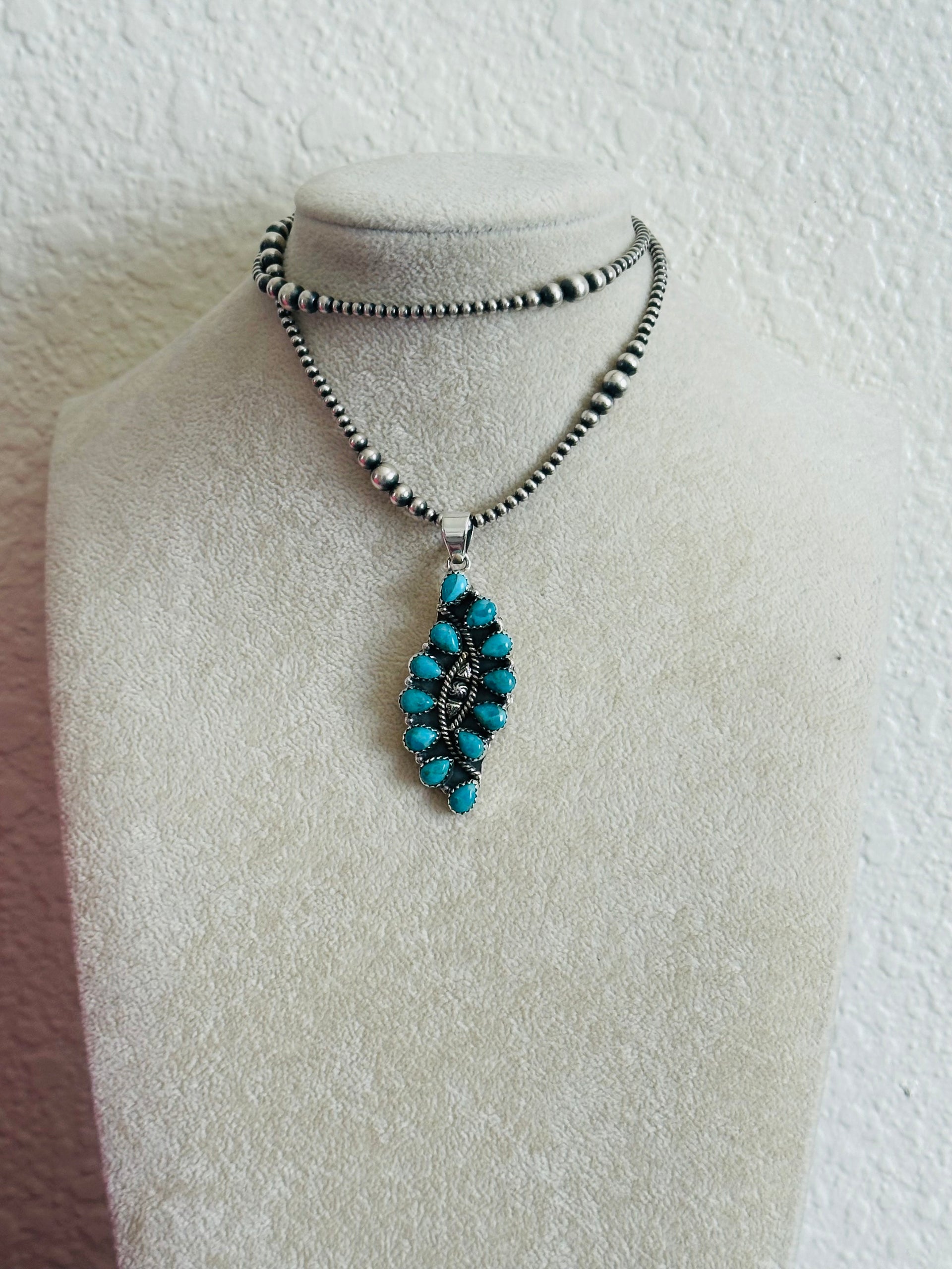 TTD “Twin Flame” Kingman Turquoise & Sterling Silver Pendant
