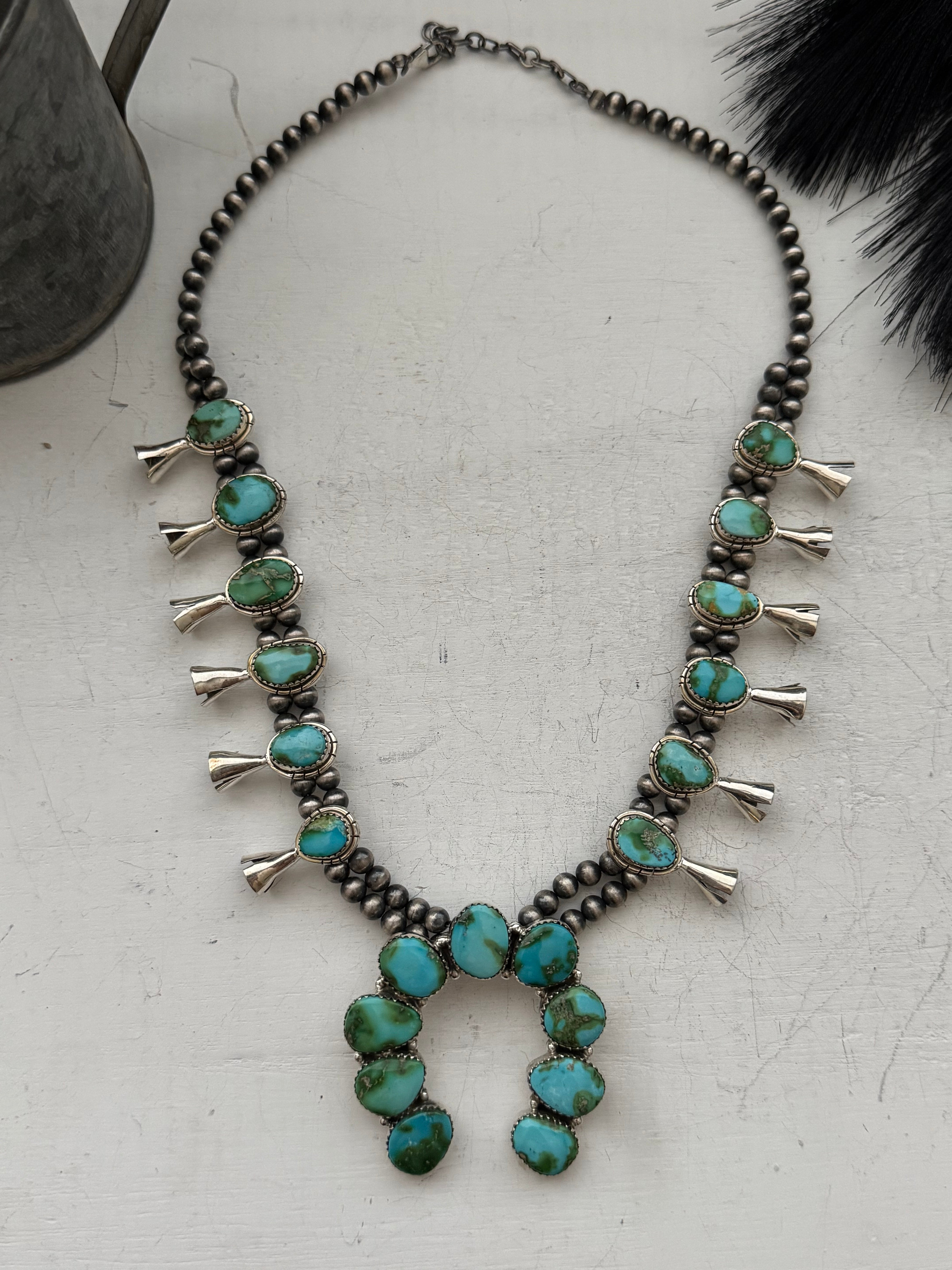 TTD Sonoran Mountain Turquoise & Sterling Silver Squash Blossom Necklace