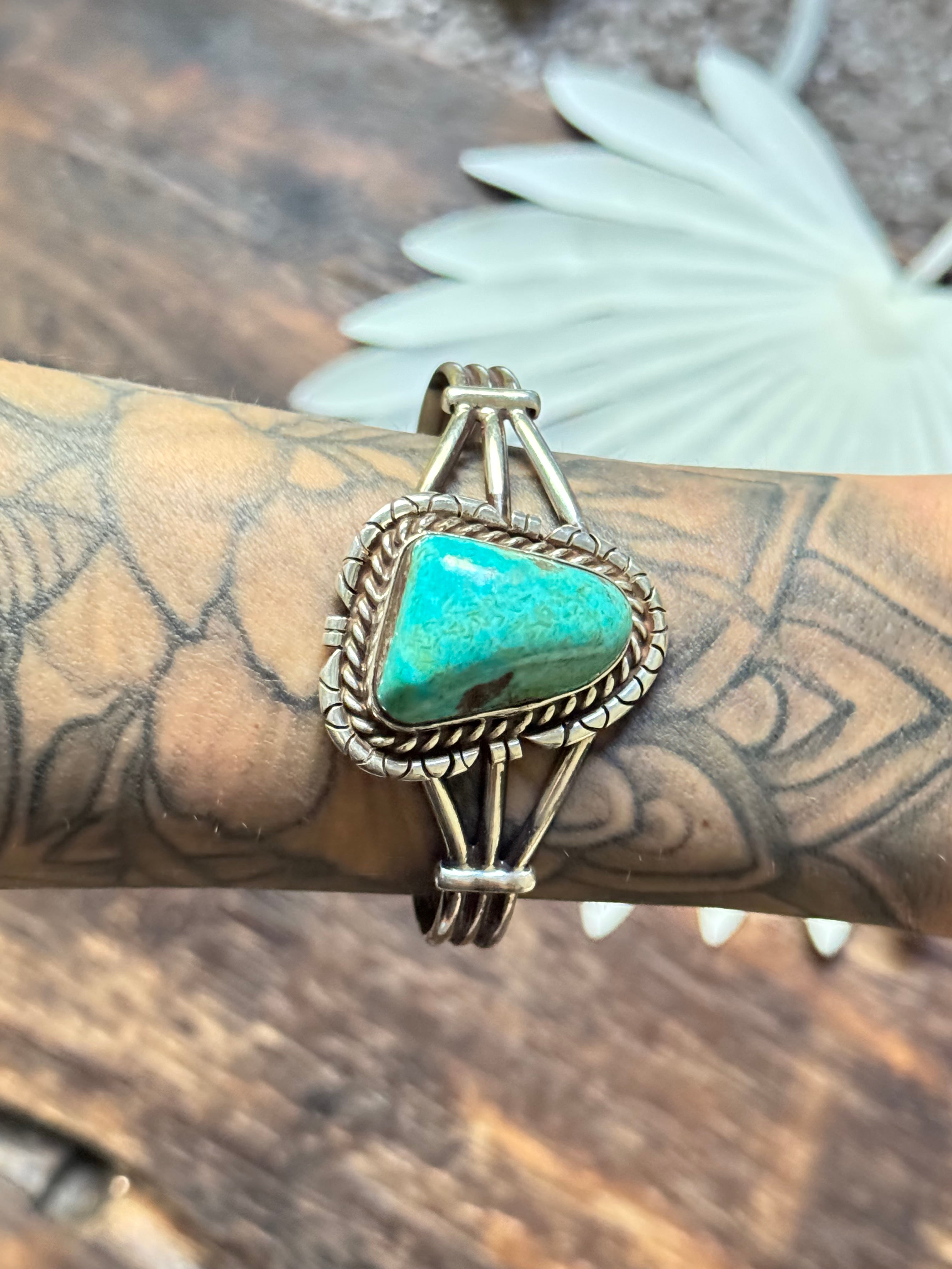 Navajo Made Kingman Turquoise & Sterling Silver Cuff Bracelet