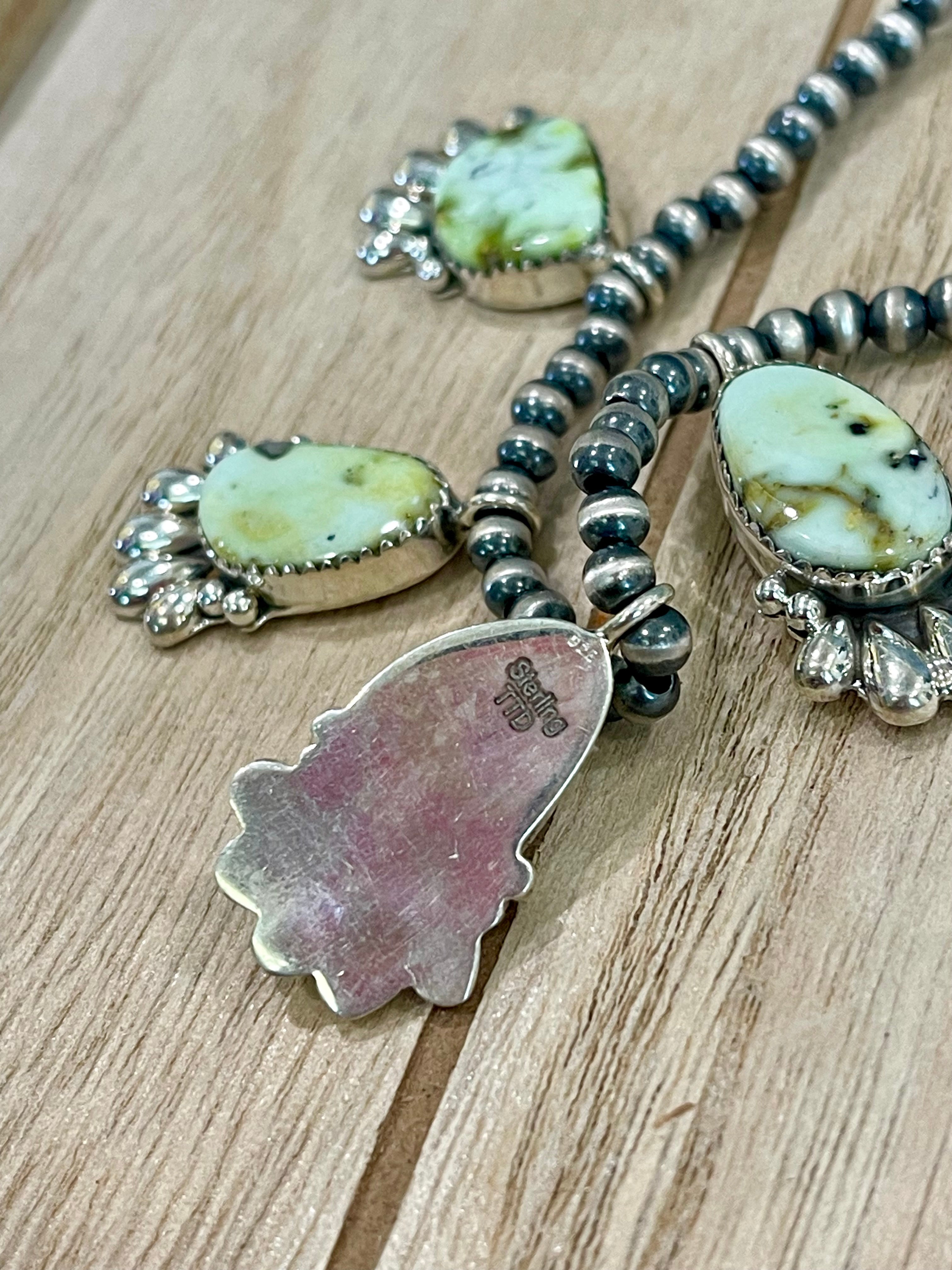 Southwest Handmade Palomino Variscite & Sterling Silver 5 Stone Necklace