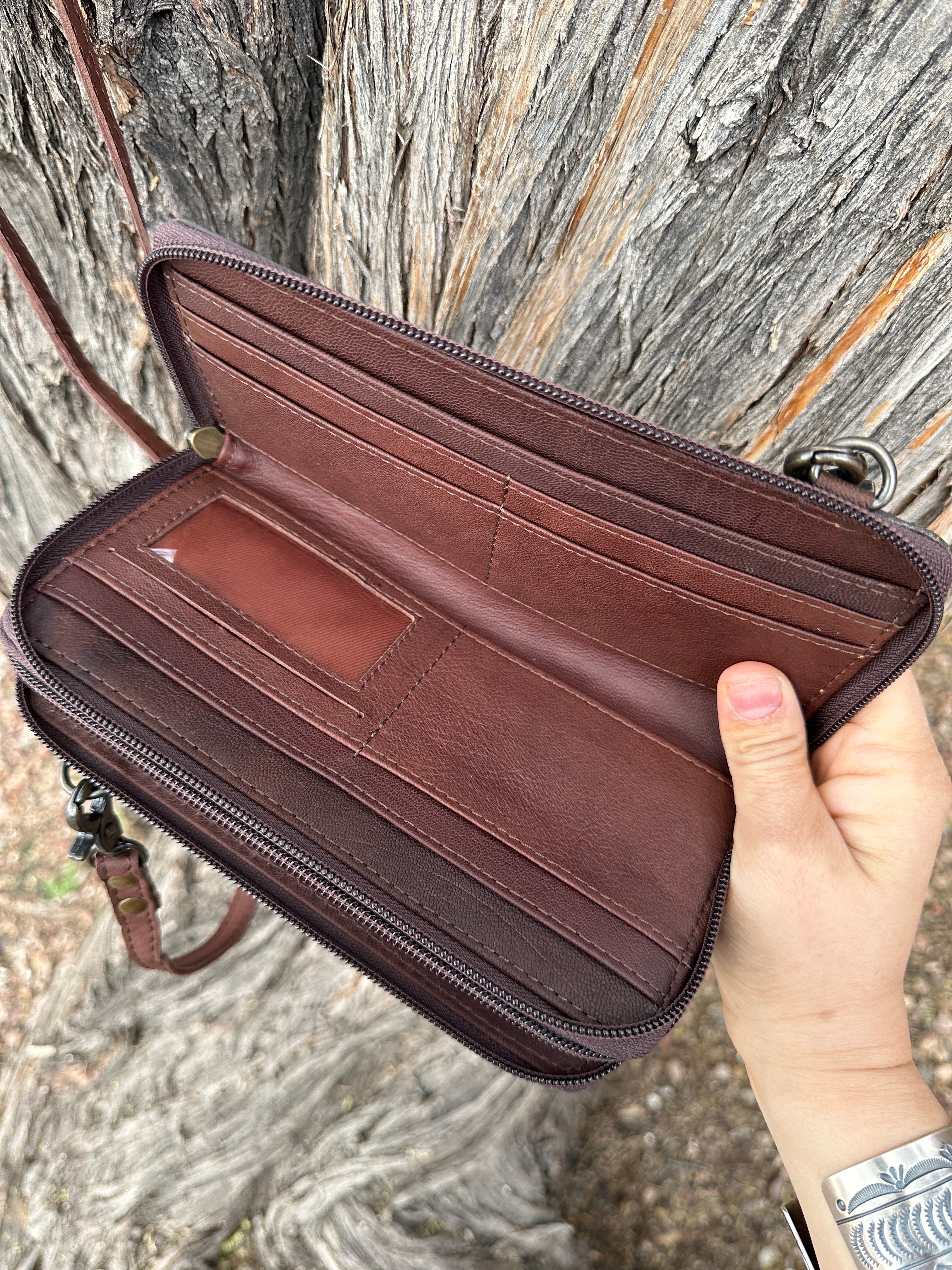 Genuine Tooled Leather & Cowhide Wallet Purse