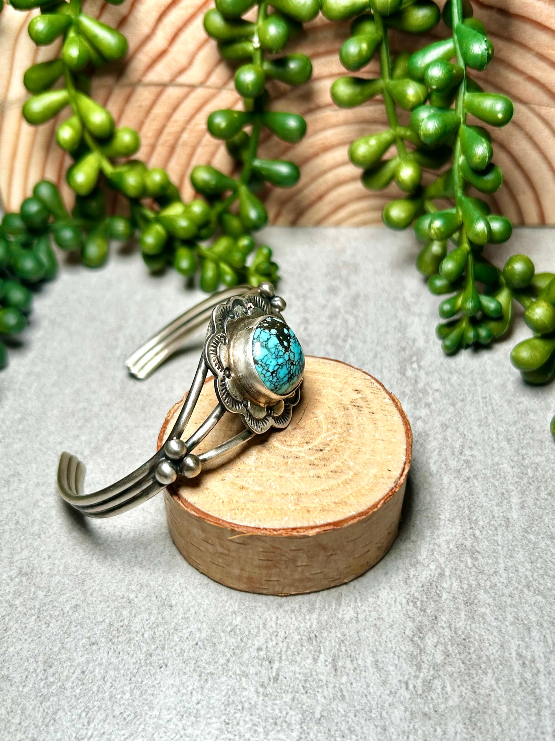 Navajo Made Blue Moon Turquoise & Sterling Silver Cuff Bracelet