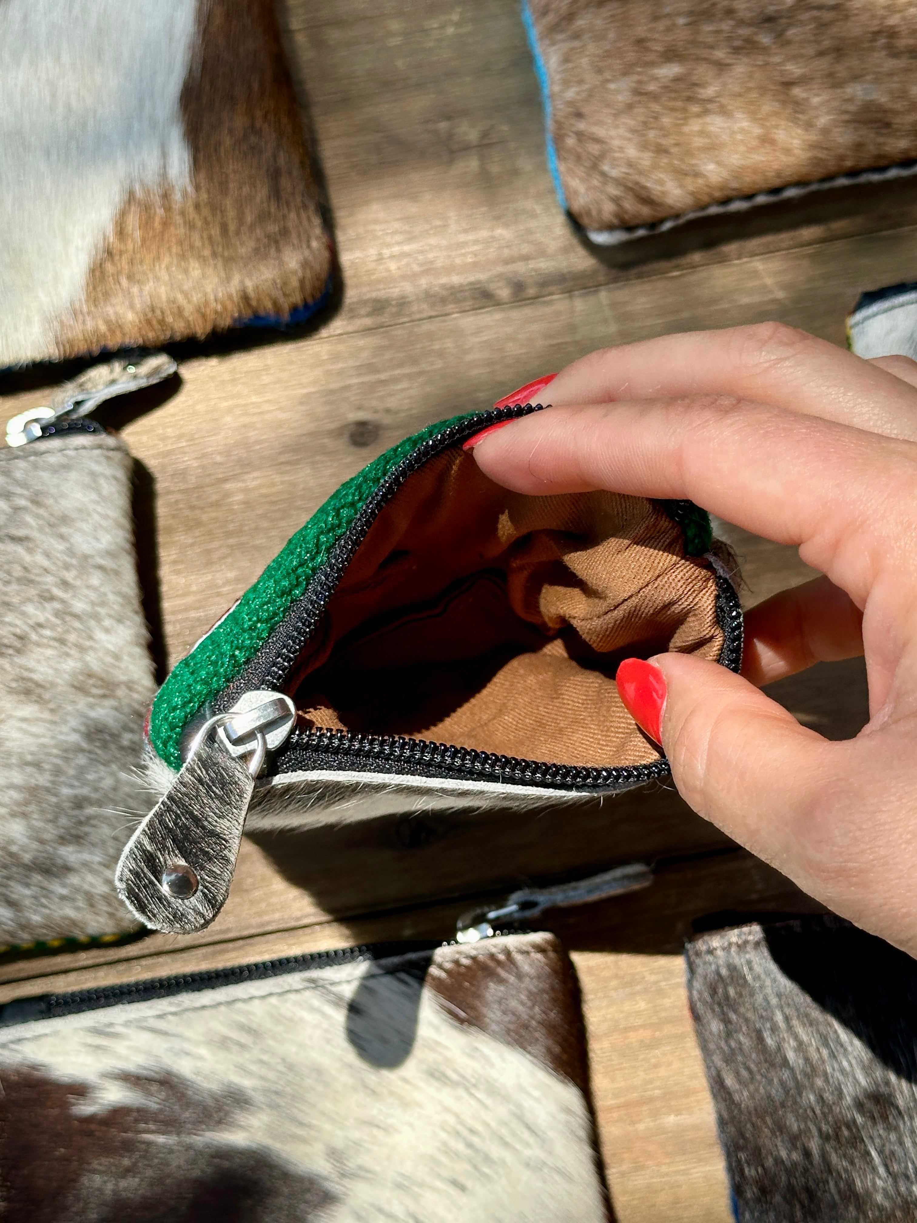 Hand Woven & Cowhide Reversible Coin Purse or Pouch