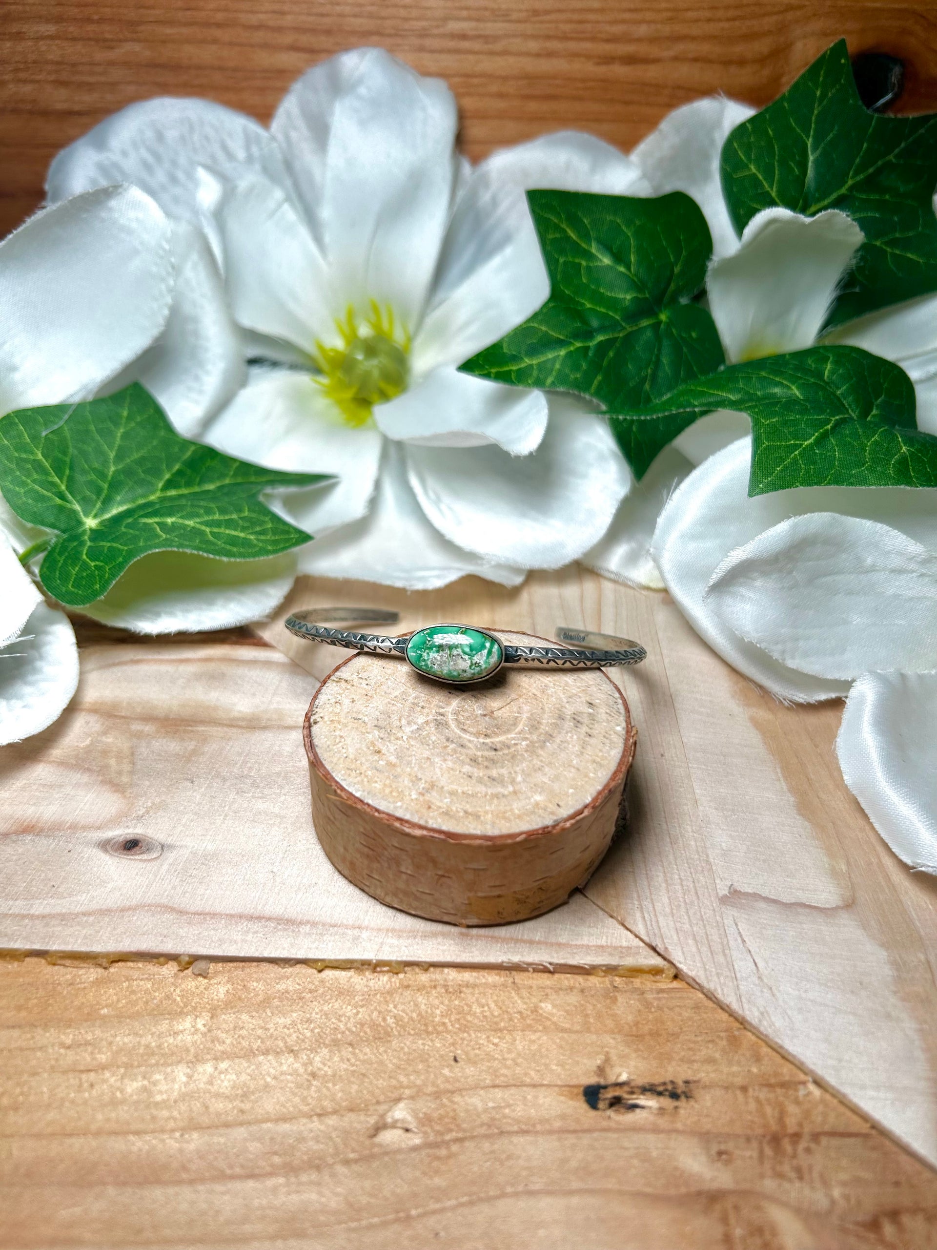 Navajo Made Sonoran Mountain Turquoise & Sterling Silver Cuff Bracelet