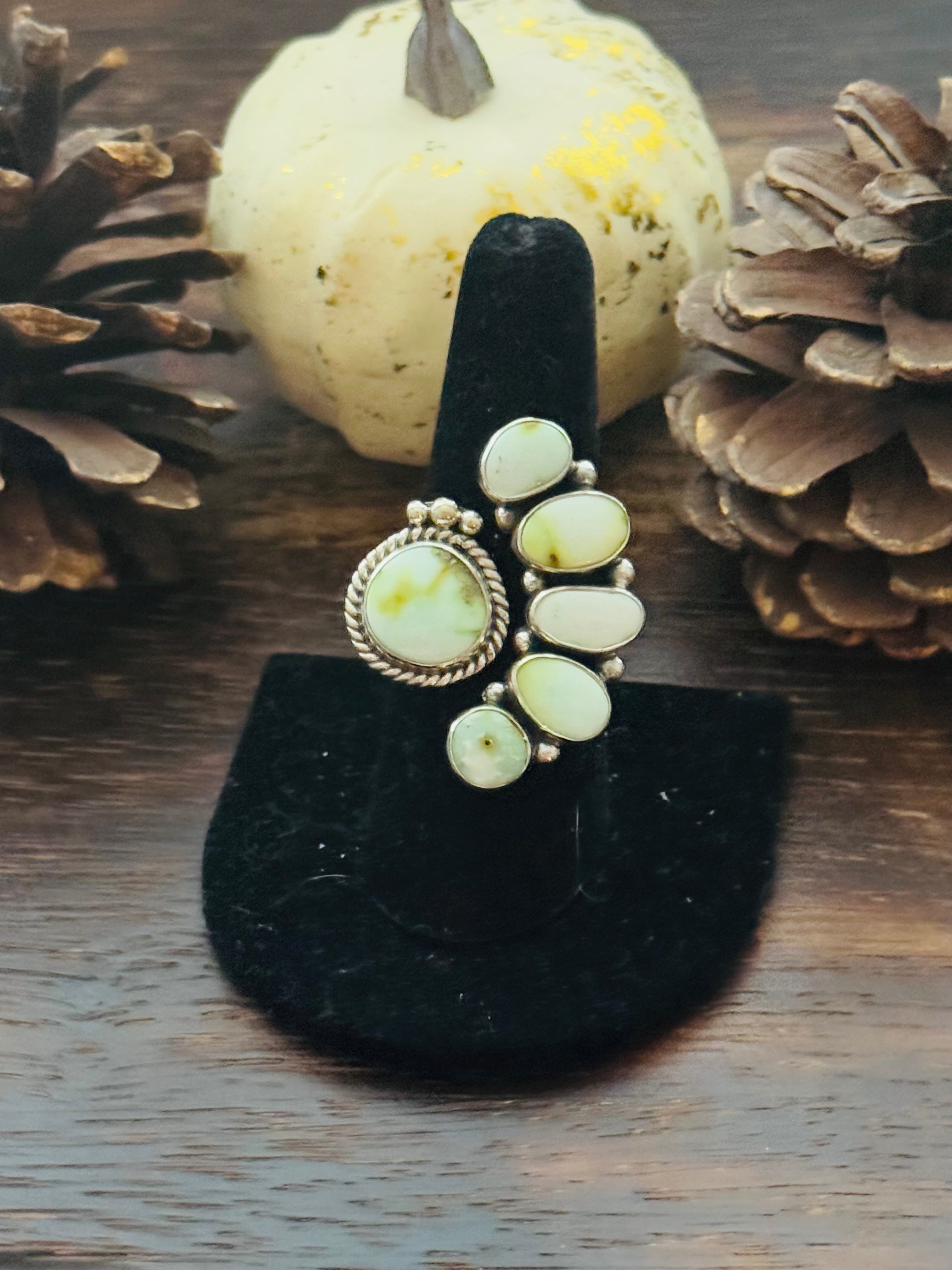 Southwest Handmade Palomino Variscite & Sterling Silver Adjustable Cluster Ring