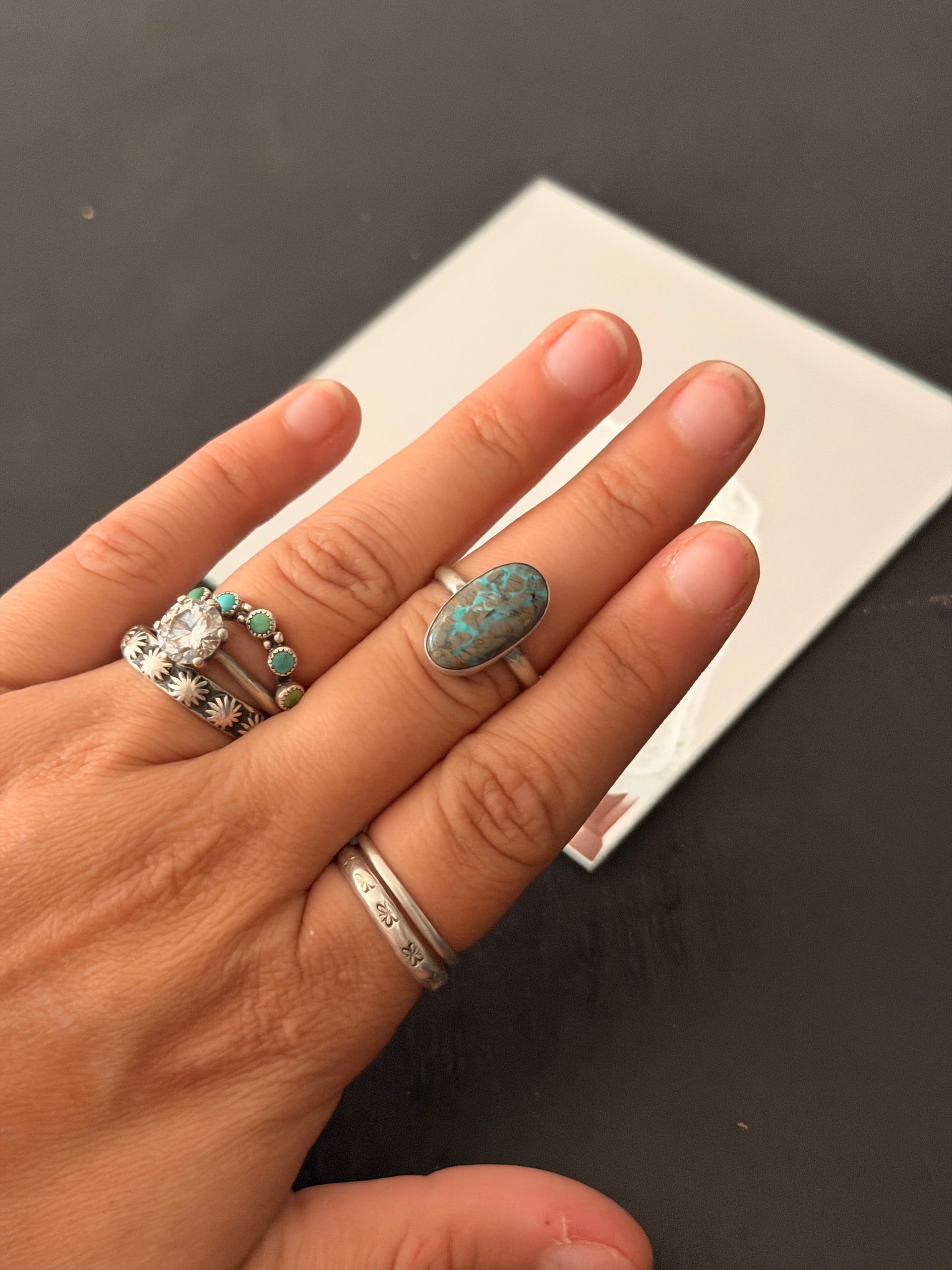 Navajo Made Thunder Mountain Turquoise & Sterling Silver Ring Size 6.5