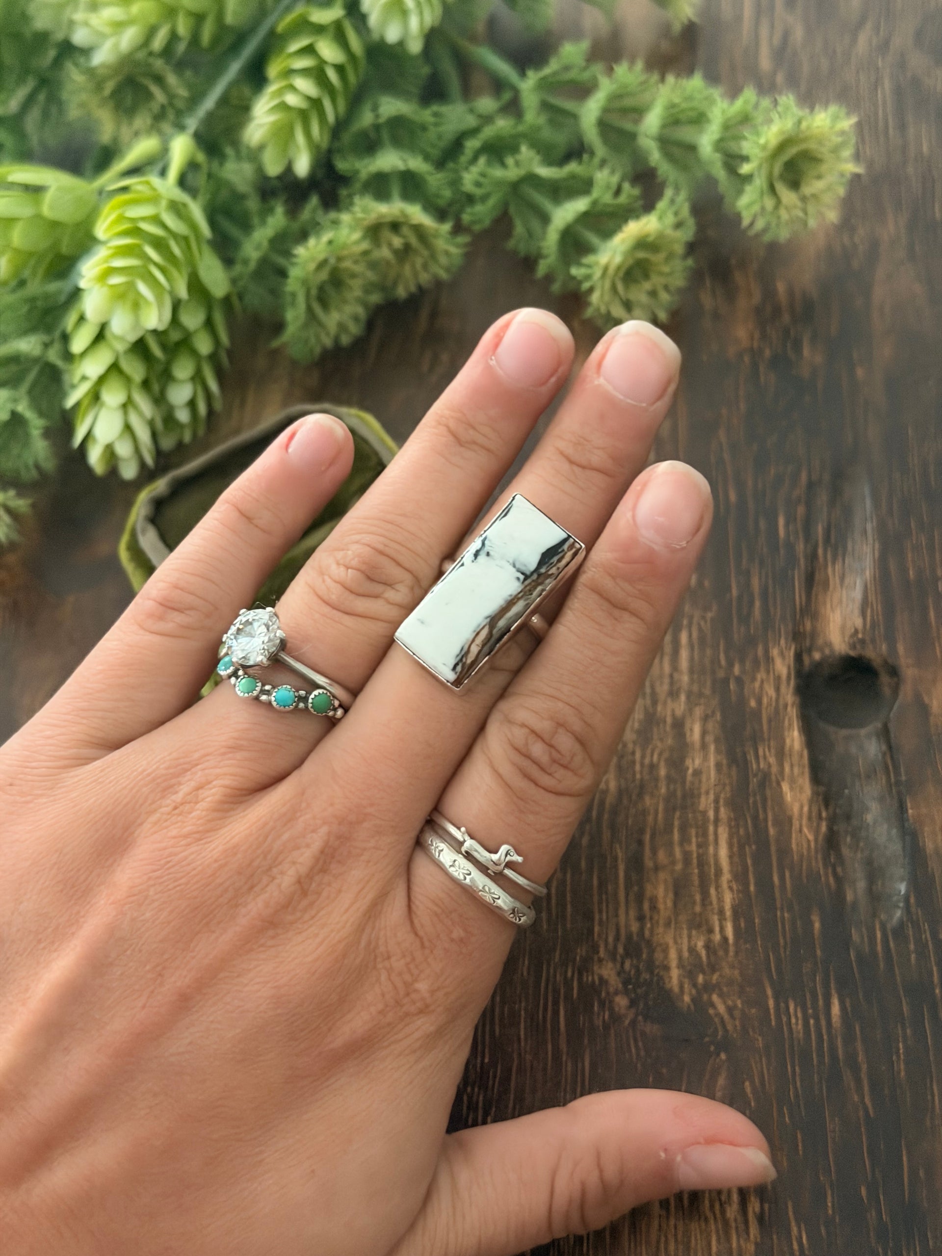 Navajo Made White Buffalo & Sterling Silver Adjustable Ring