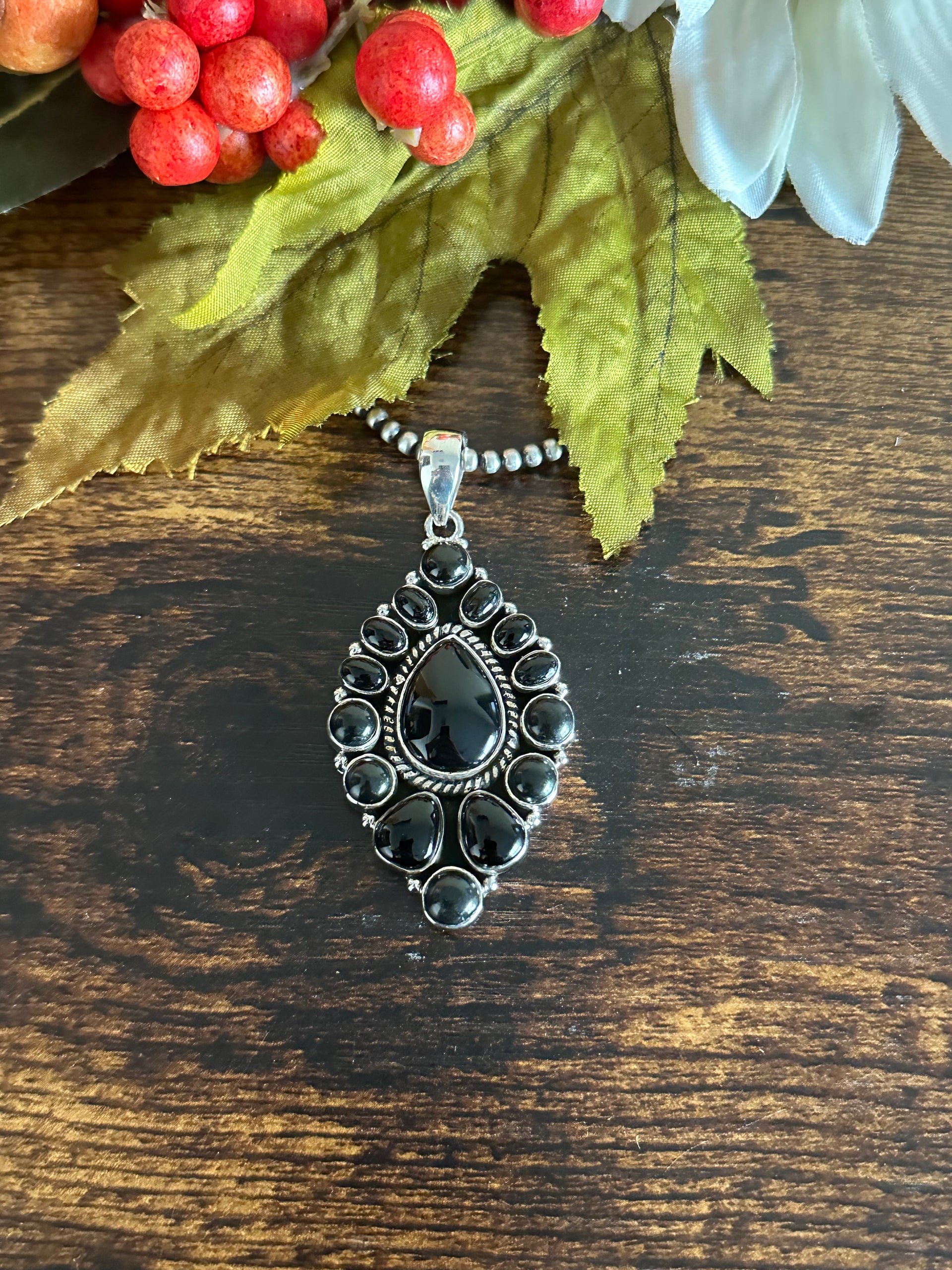 Southwest Handmade Onyx & Sterling Silver Cluster Pendant