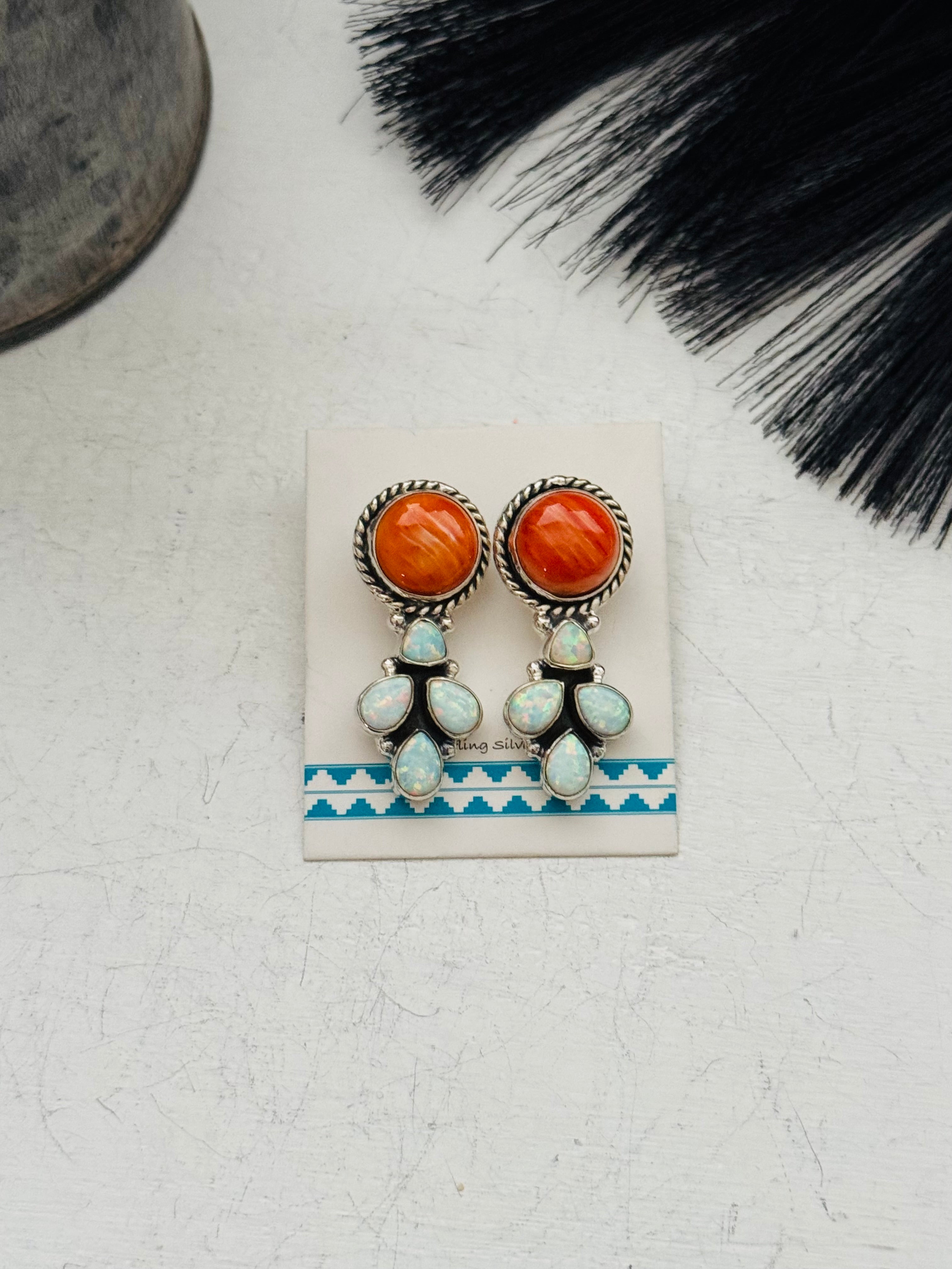 Southwest Handmade Multi Stone & Sterling Silver Post Earrings