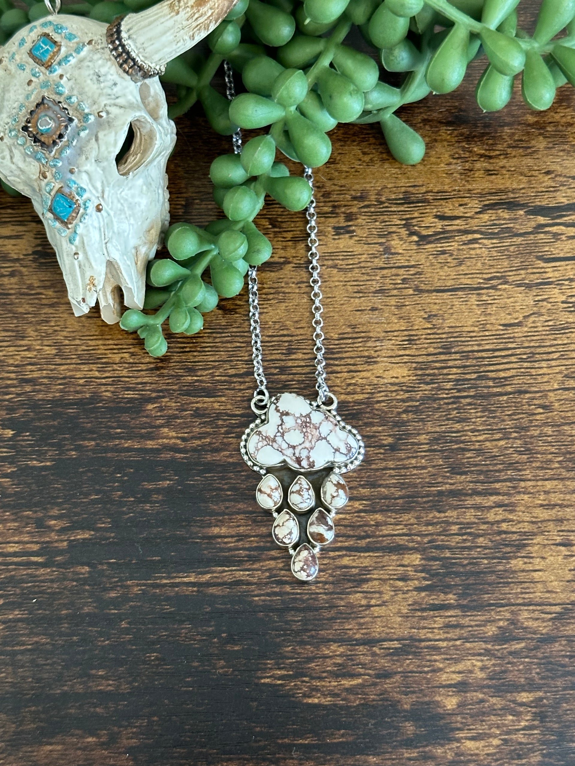 Southwest Handmade Multi Stone & Sterling Silver Rain Cloud Necklace