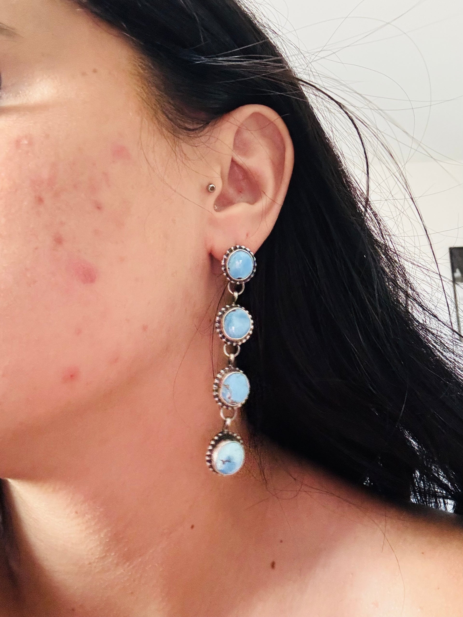 Navajo Made Golden Hills Turquoise & Sterling Silver Post Dangle Earrings