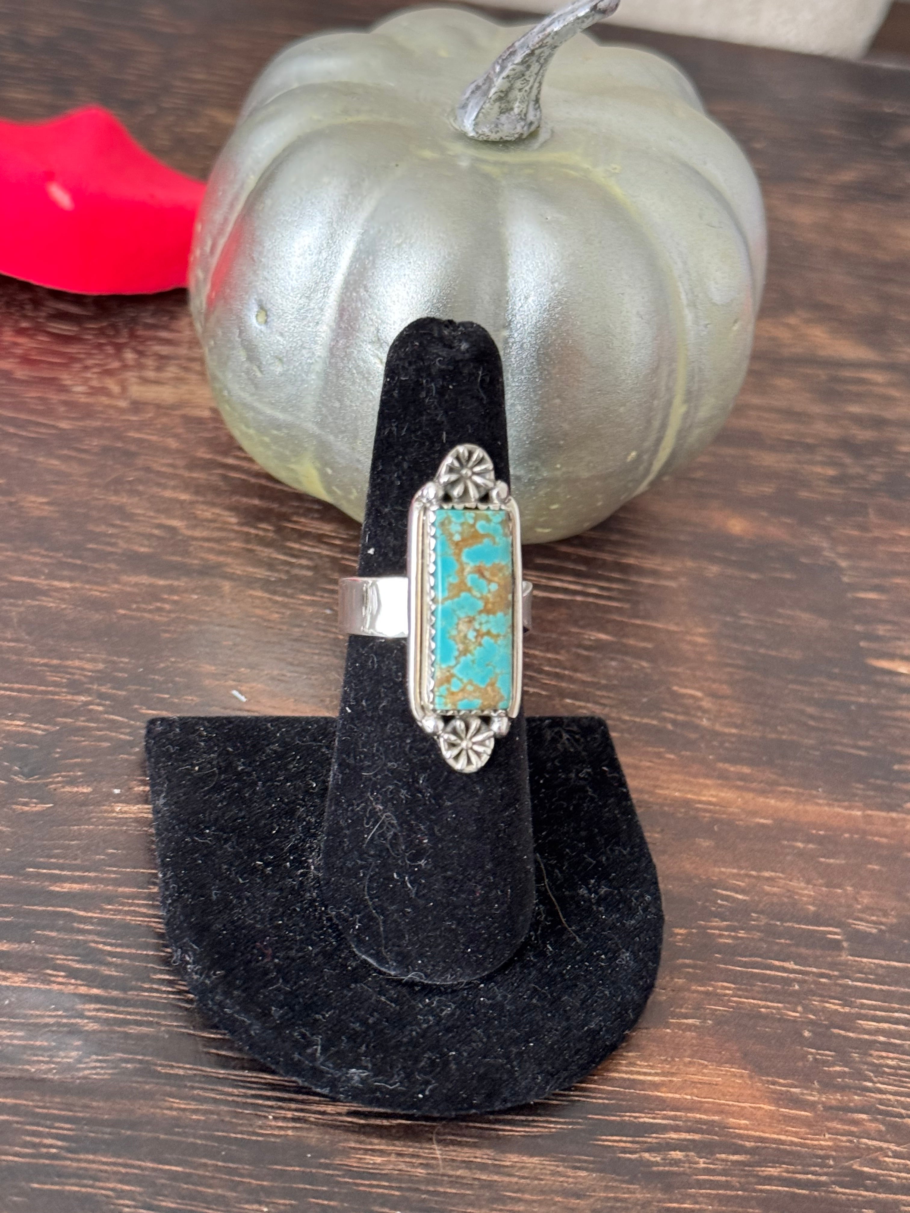 Southwest Handmade Number 8 Turquoise & Sterling Silver Adjustable Ring