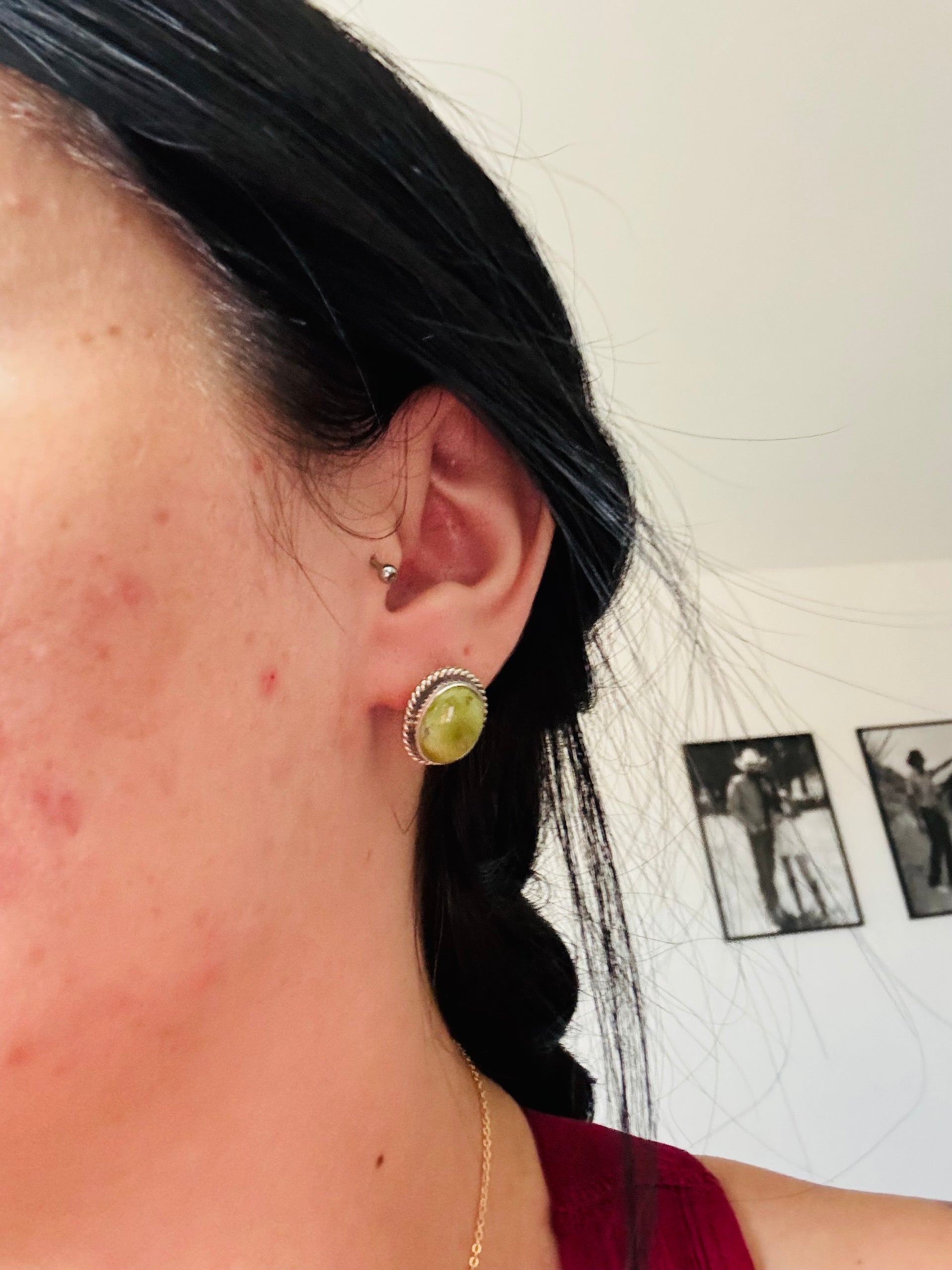 Navajo Made Sonoran Mountain Turquoise & Sterling Silver Post Earrings