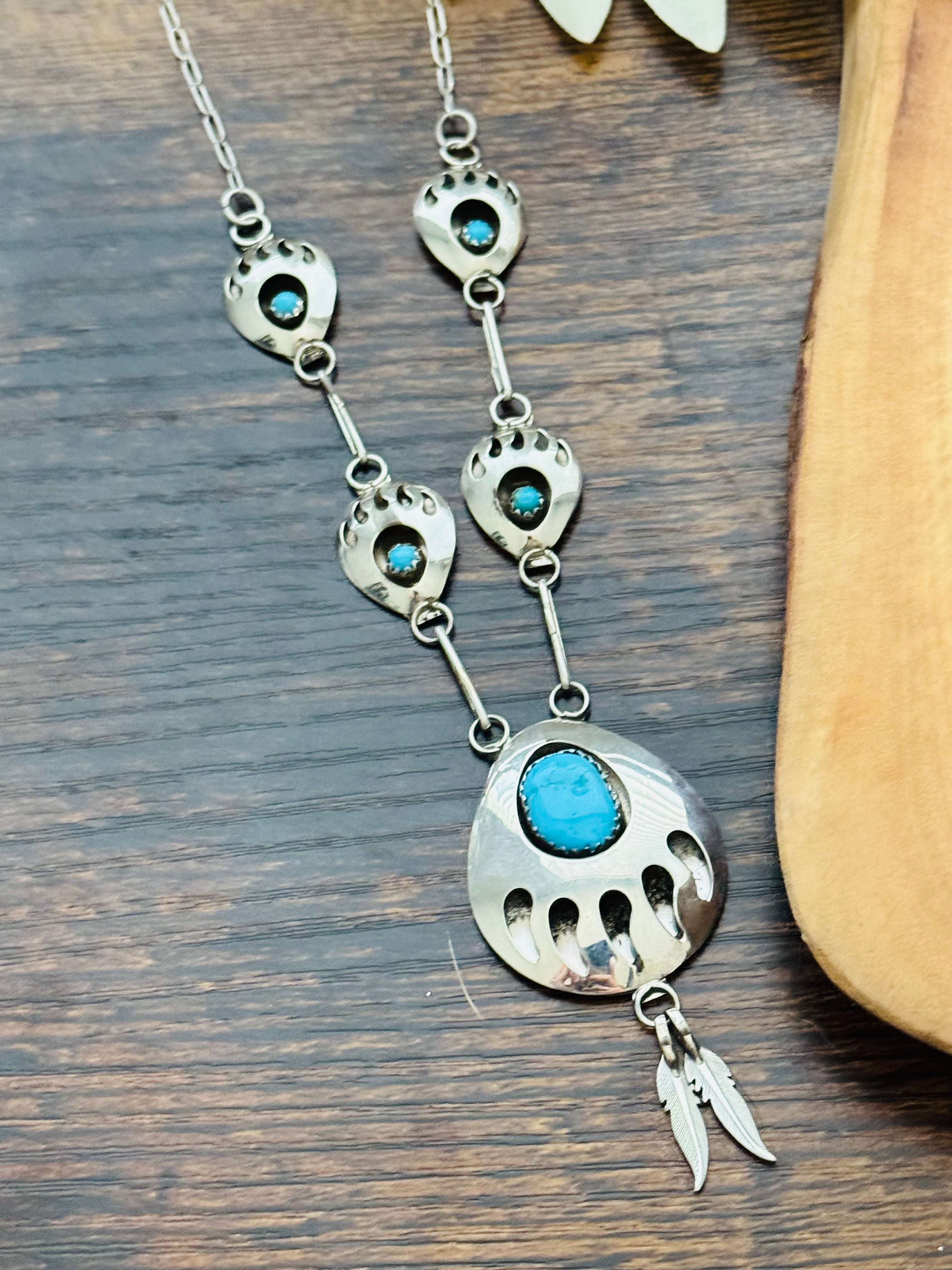 Navajo Made Kingman Turquoise and Sterling Silver Necklace Set