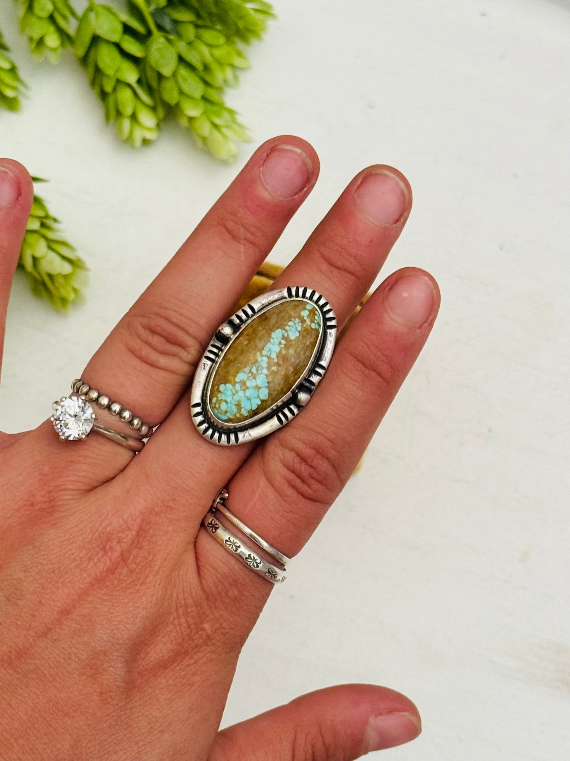 Navajo Number #8 Turquoise & Sterling Silver Ring Size 7.5